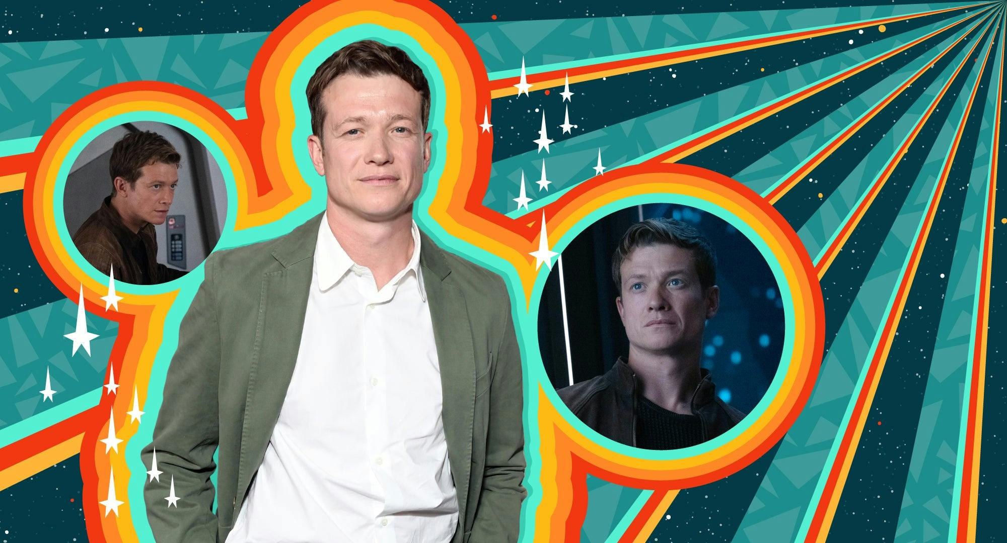 Illustrated banner featuring Ed Speleers and his Star Trek: Picard character Jack Crusher