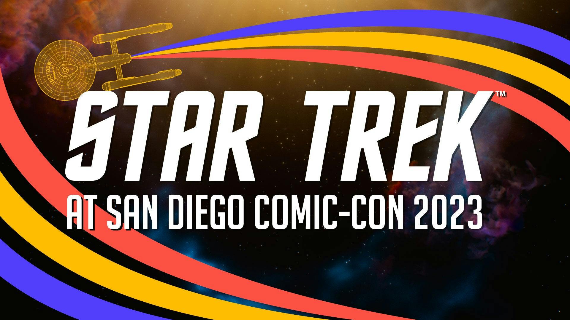 Illustrated banner with the text 'Star Trek at San Diego Comic Con 2023'