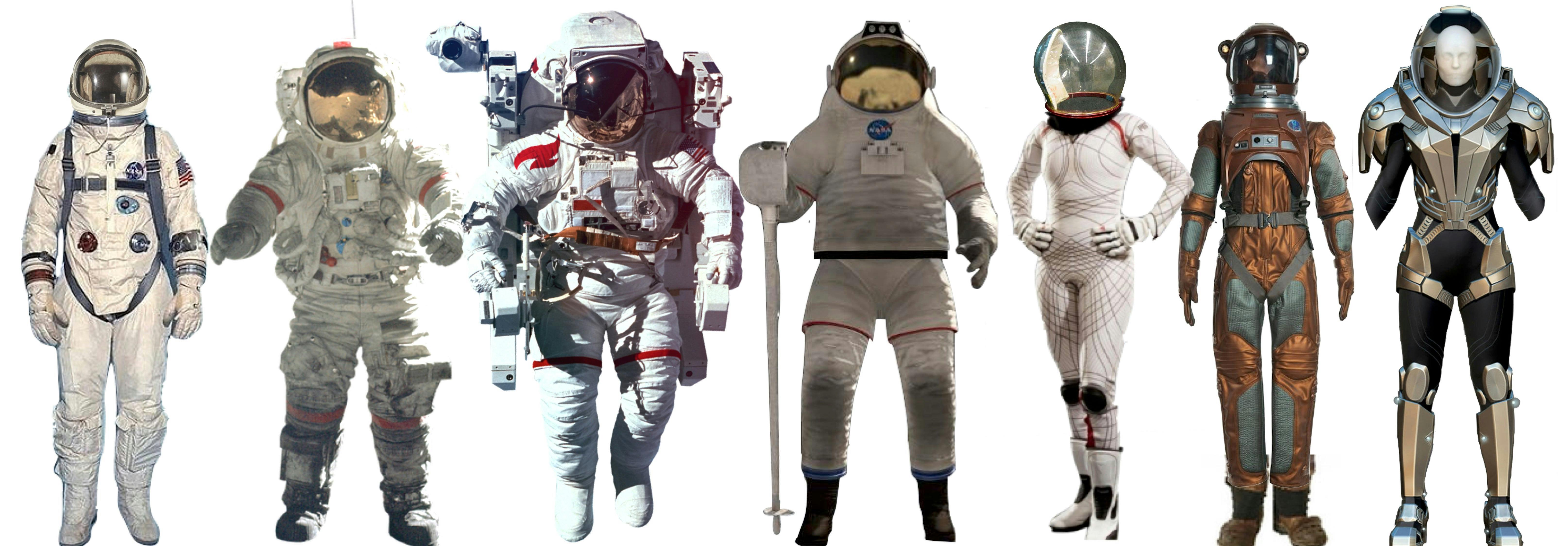 Evolution of real-world space suits and they progress into the Star Trek universe.