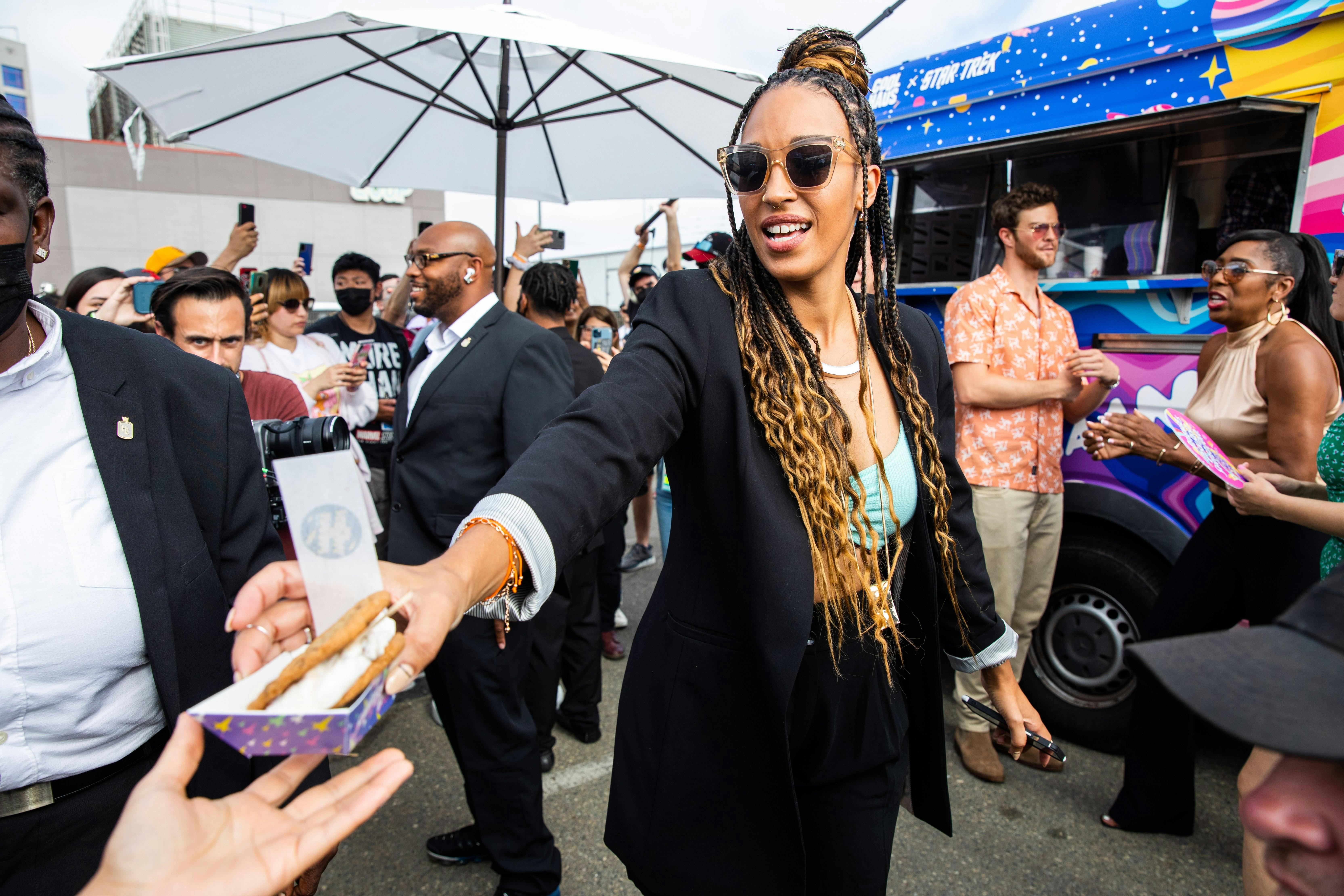 Tawny Newsome handing out ice cream at the Wrath of P'Khan ice cream truck at SDCC 2022