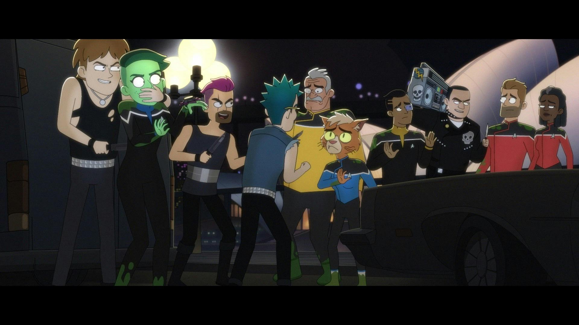 Tendi and the bridge crew are attacked by present day punks.