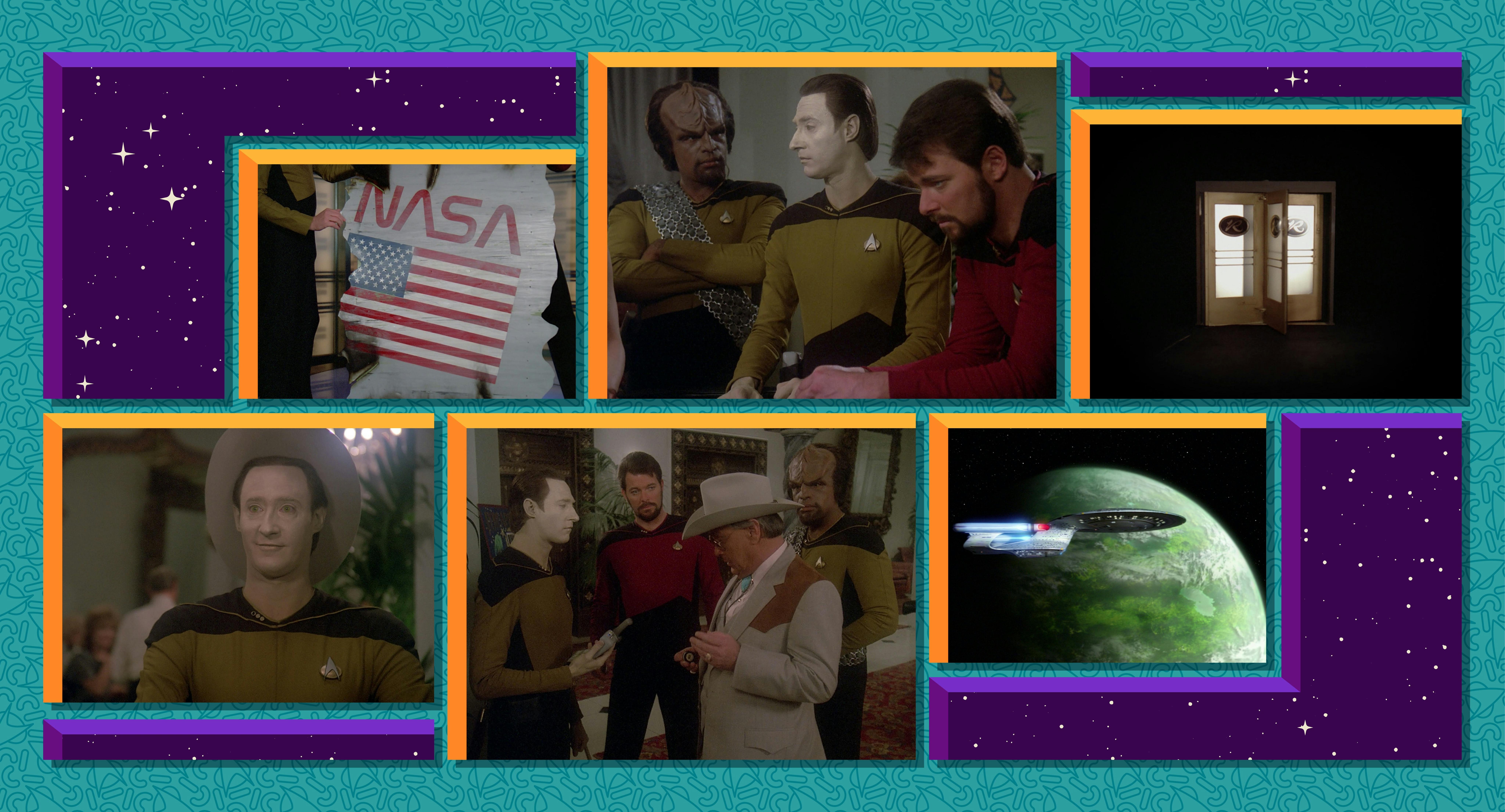 A collage of images from the TNG episode "The Royale."
