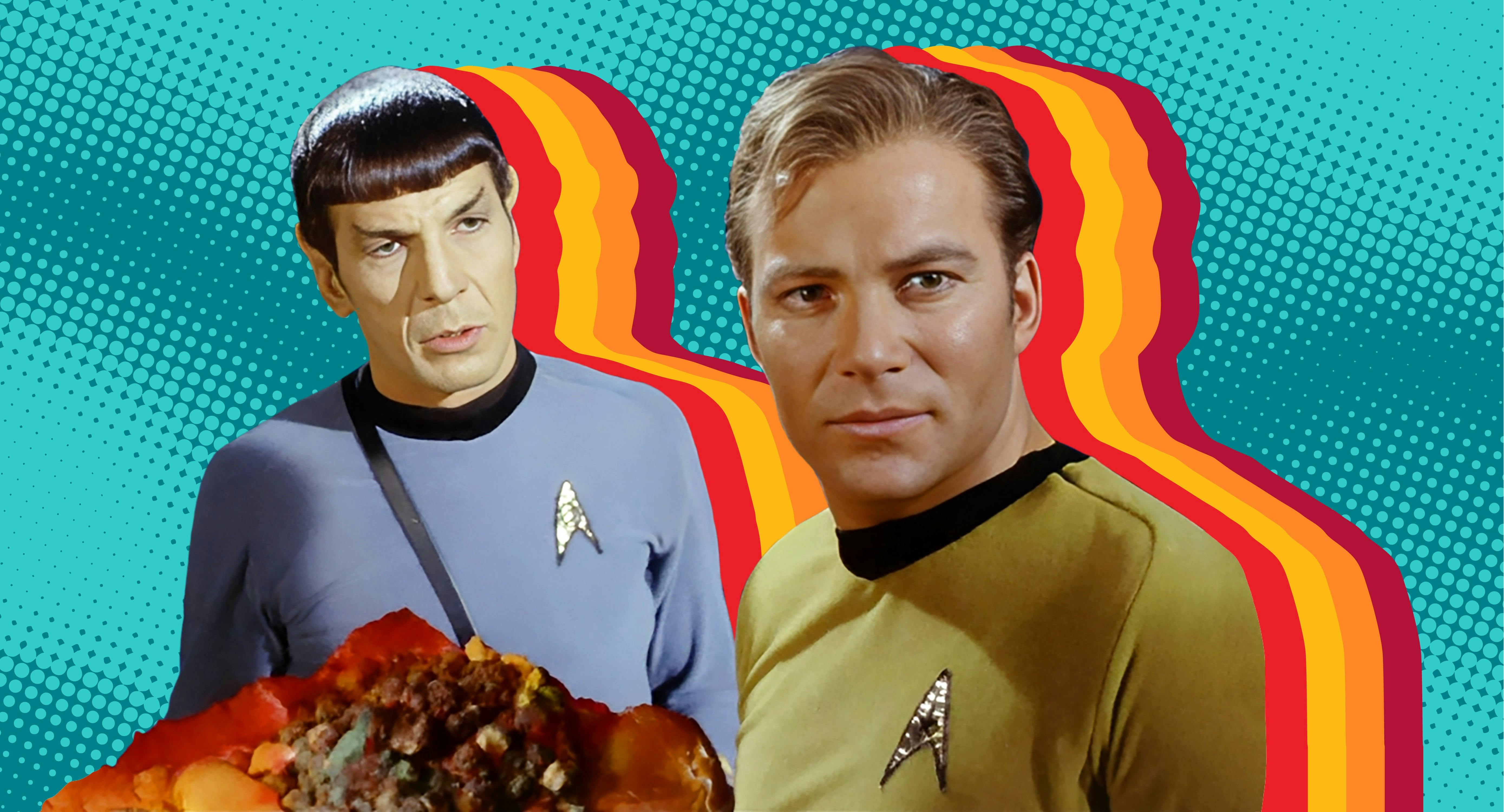 Illustrated banner featuring Spock and Kirk