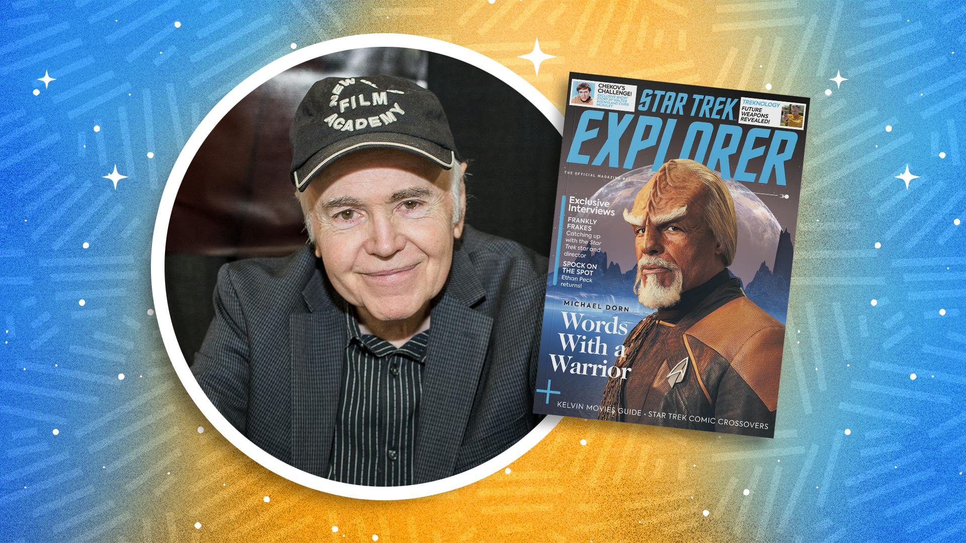 A grinning Walter Koenig alongside the cover for Star Trek Explorer #13