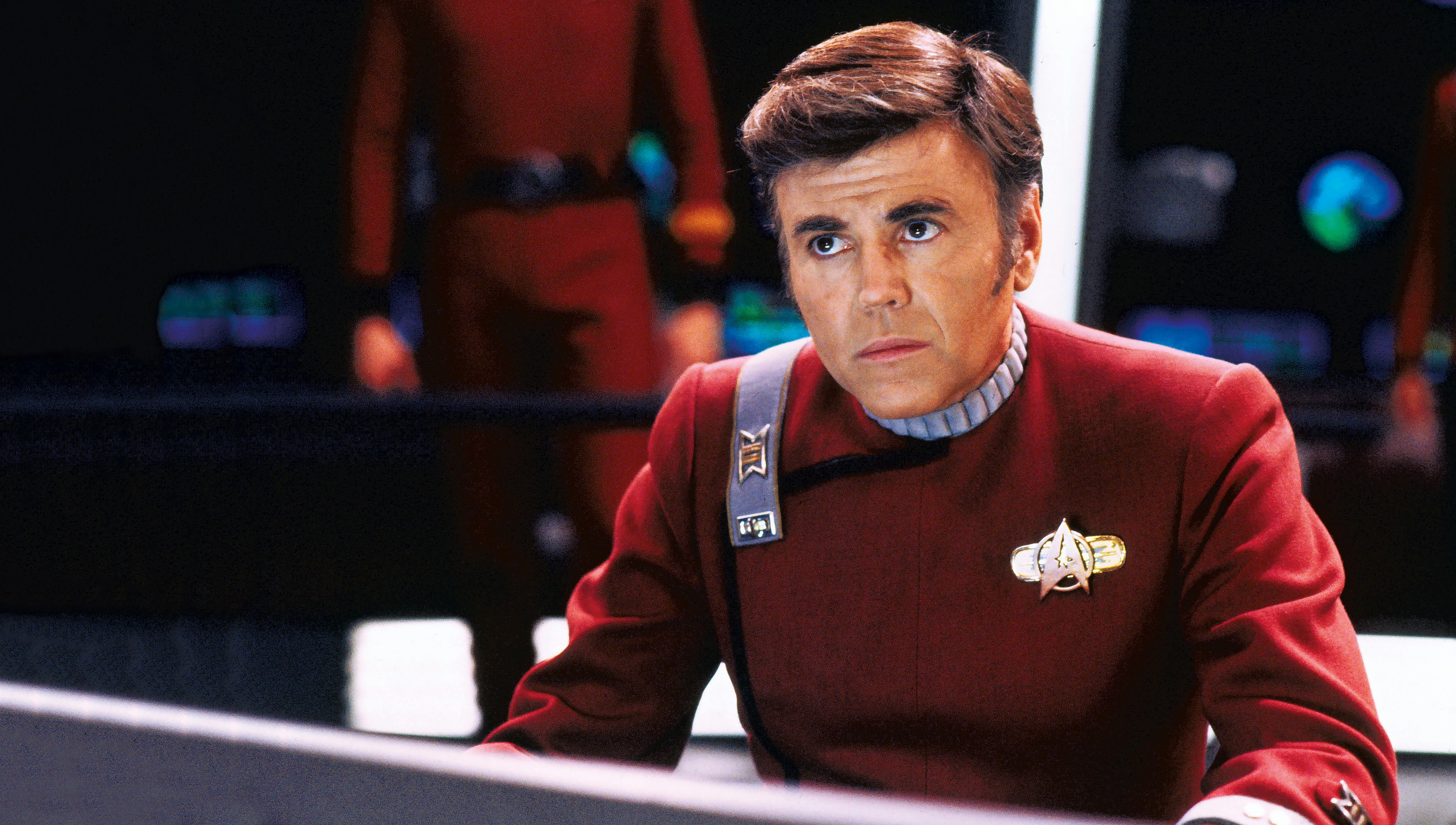 Production still of Pavel Chekov at his station in Star Trek VI: The Undiscovered Country