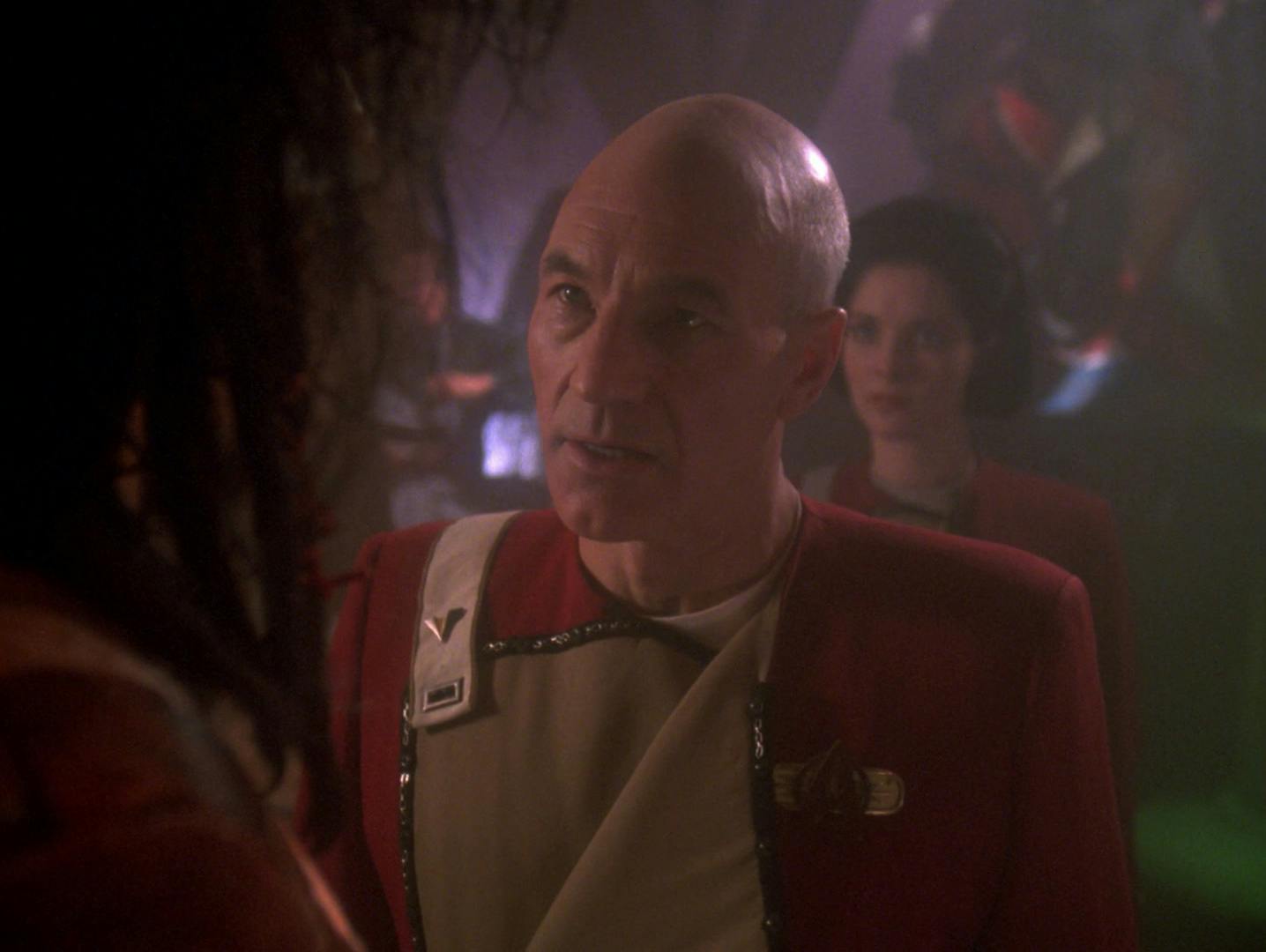 Picard confronts a Nausicaan at Starbase Earhart in a flashback to his cadet days in 'Tapestry'