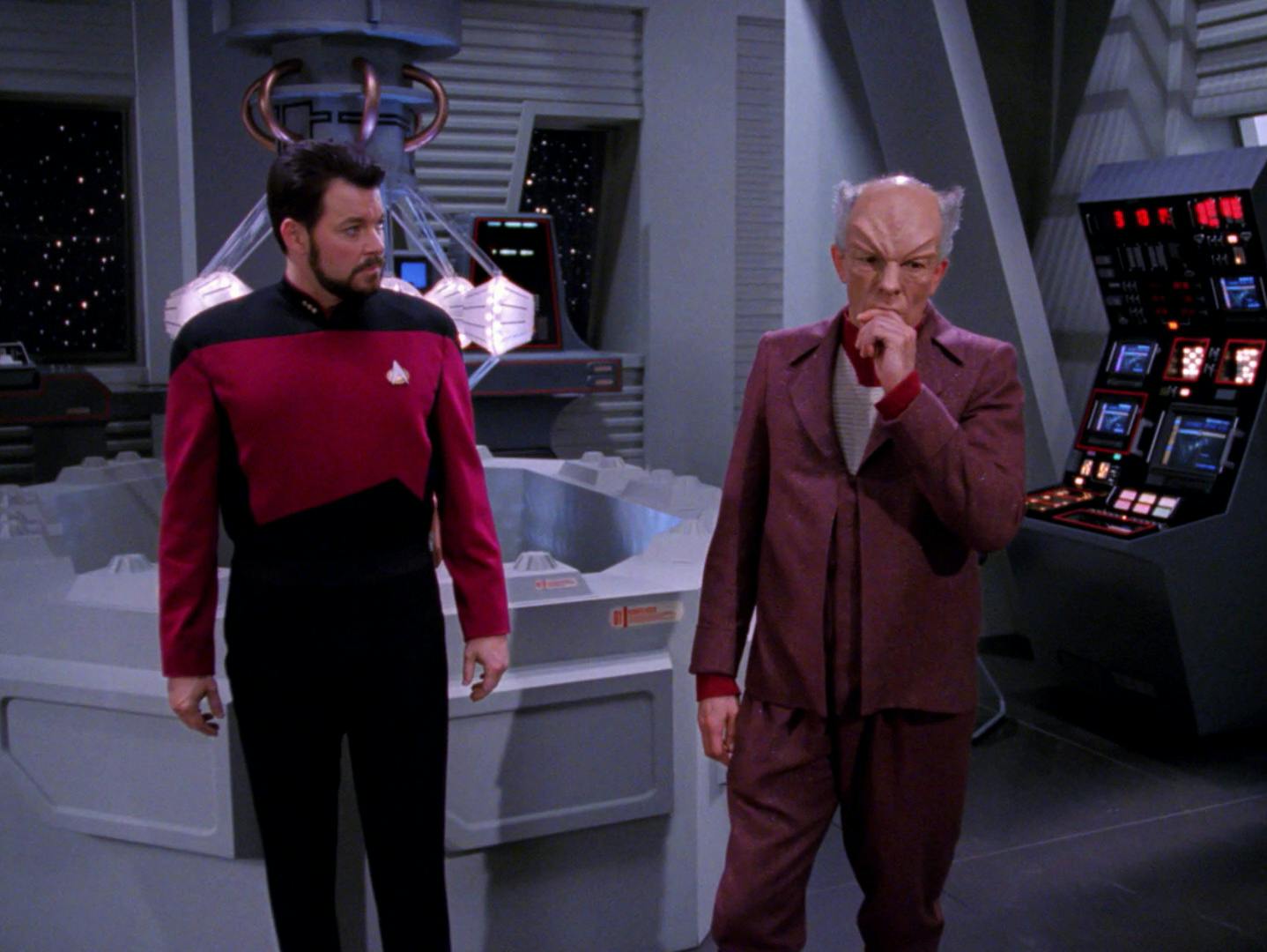 In a holographic recreation of a research station, Riker must use the holoprogram to prove his innocence of a crime in 'A Matter of Perspective" 