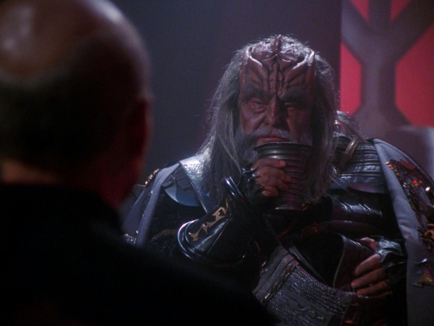 Chancellor K'mpec requests Picard's assistance in determining plans to poison him and take his position on the Klingon Council in 'Reunion'