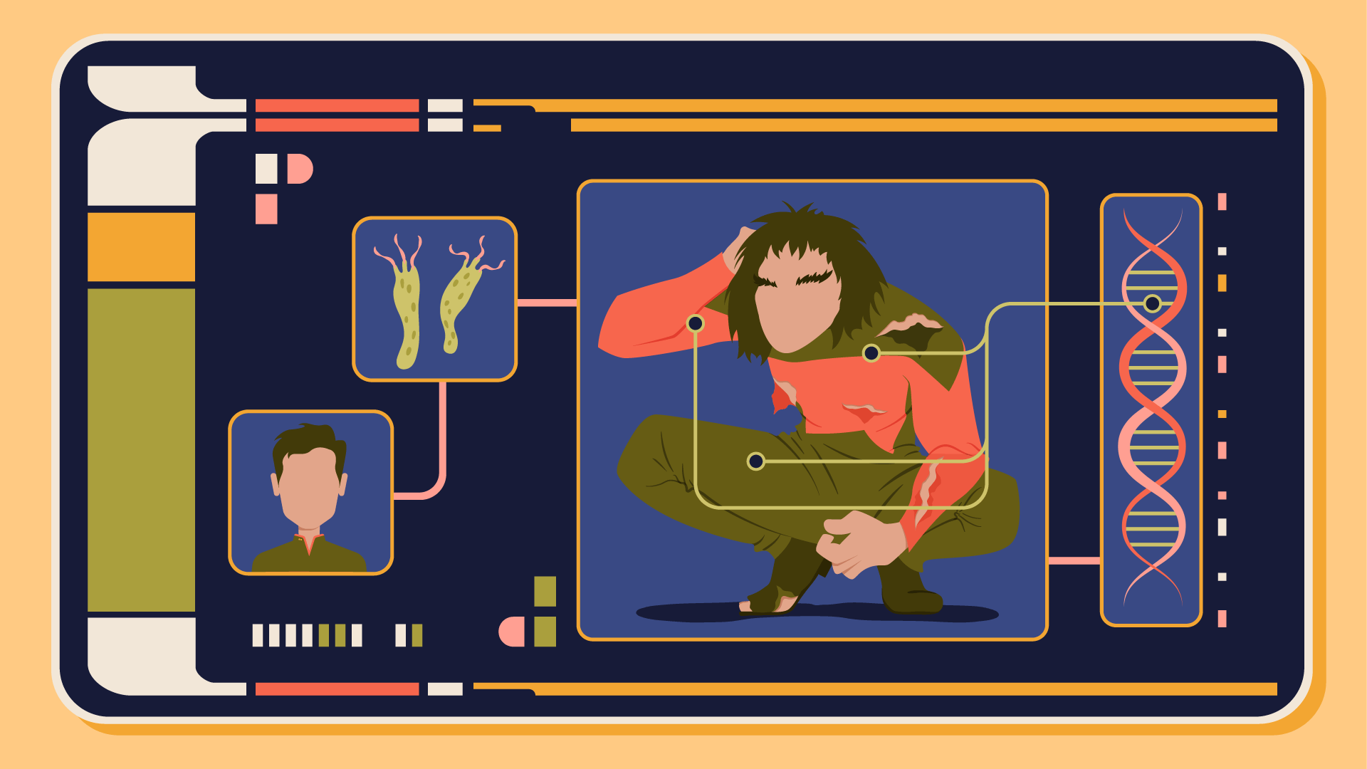 LCARs screen showing a Starfleet officer's transformation after exposure to a pathogen