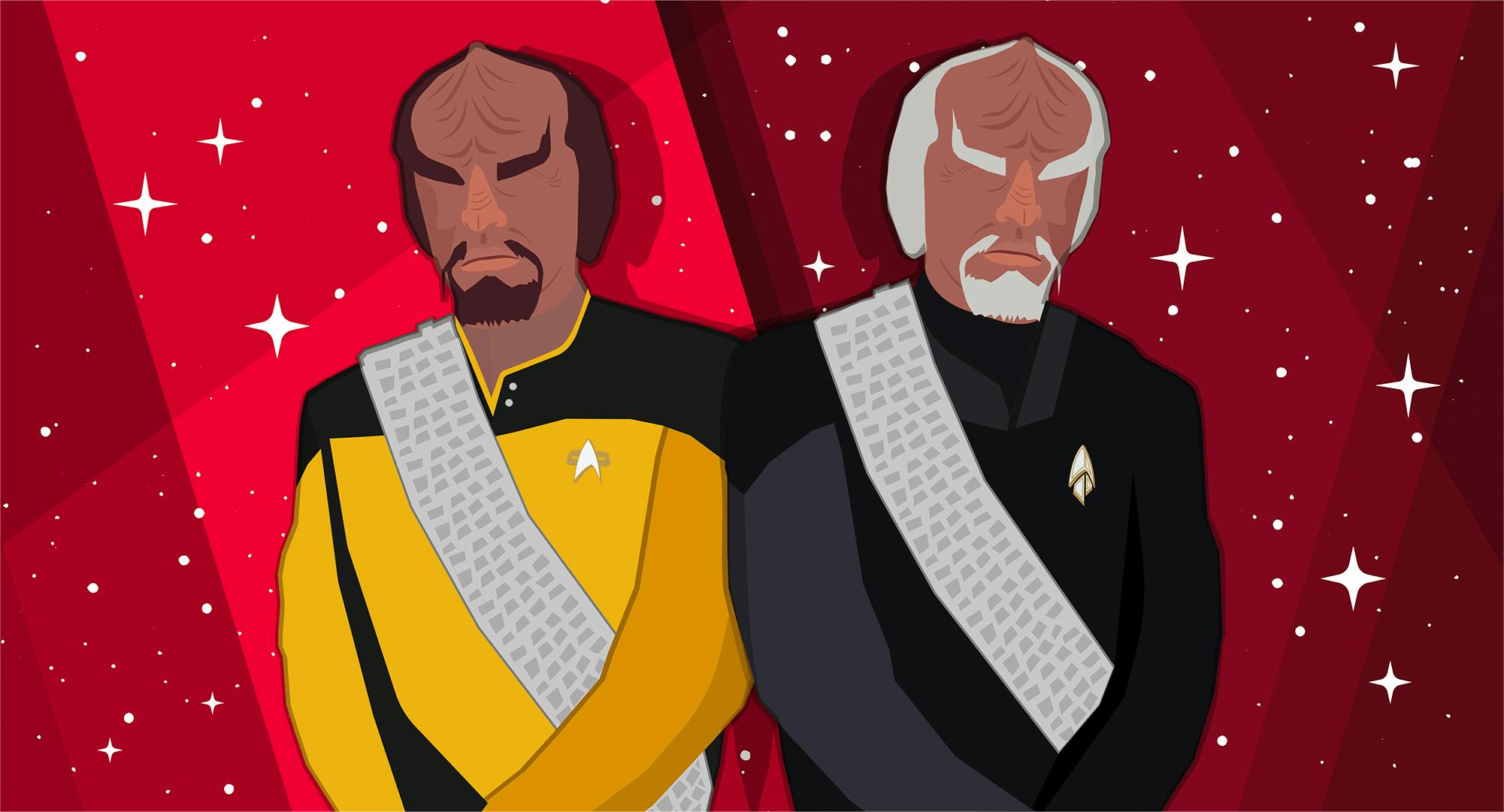 Side by side illustration of The Next Generation-era Worf and Picard-era Worf