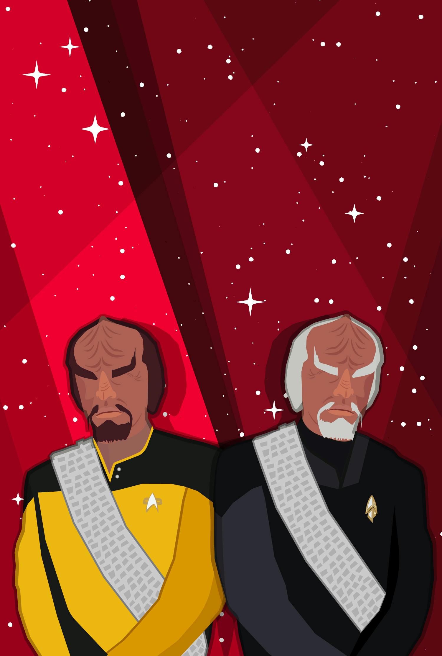 Side by side illustration of The Next Generation-era Worf and Picard-era Worf