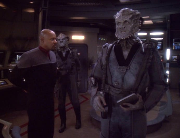 The Jem'Hadar aboard the Defiant as Sisko is detained in 'One Little Ship'