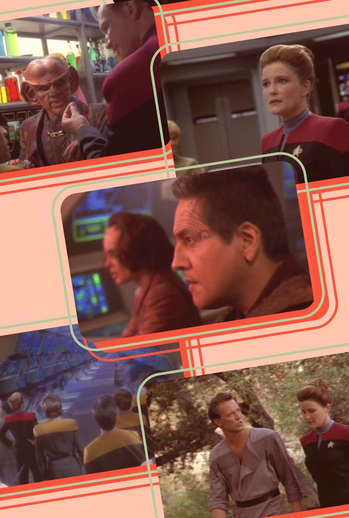 Collage featuring episodic stills from Voyager's 'Caretaker'