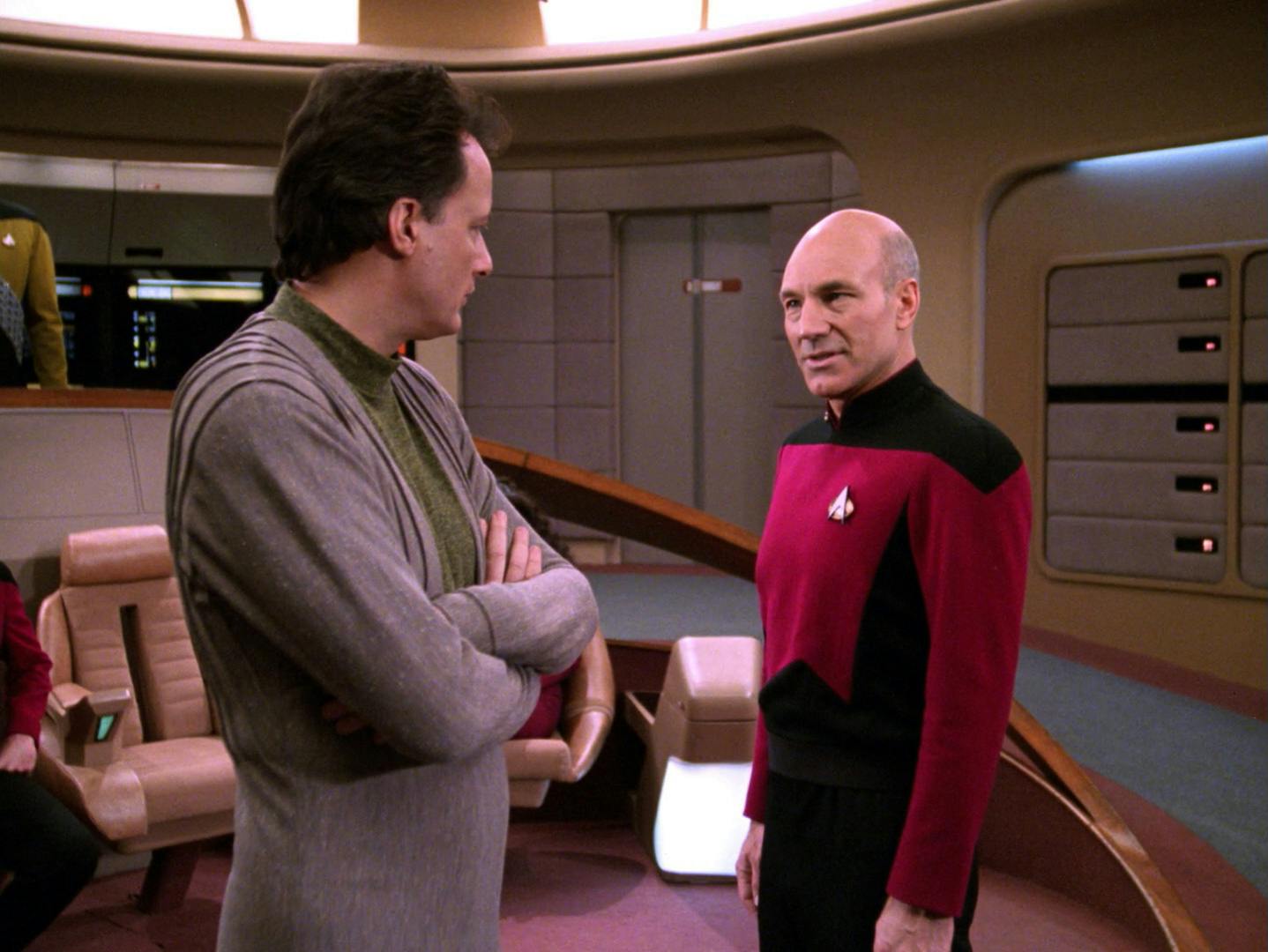 A mortal Q appears on the bridge of the Enterprise-D to ask Picard for help in 'Deja Q'