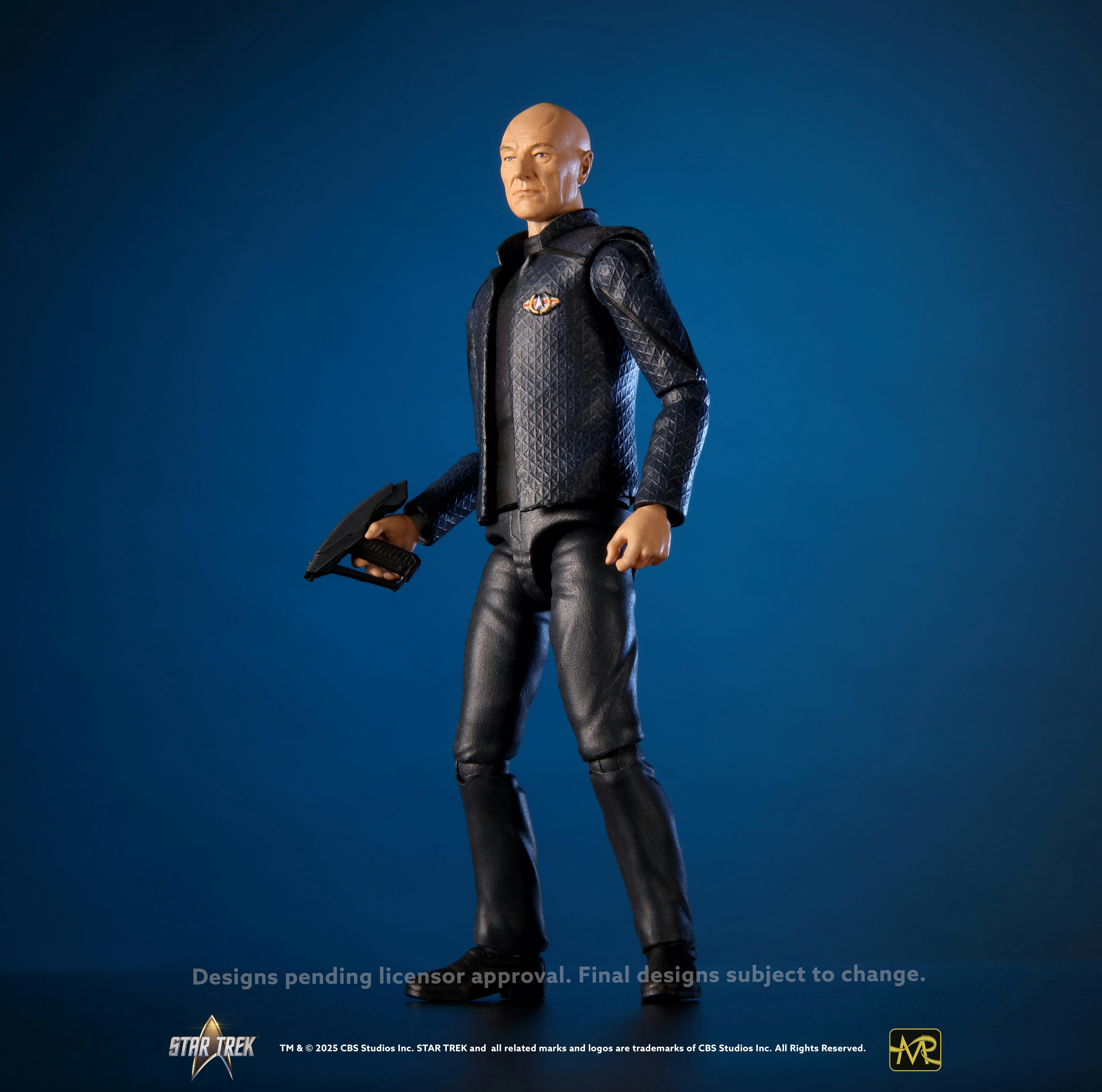 Master Replicas action figure based on Season 3 of Picard's Admiral Picard holding a blaster