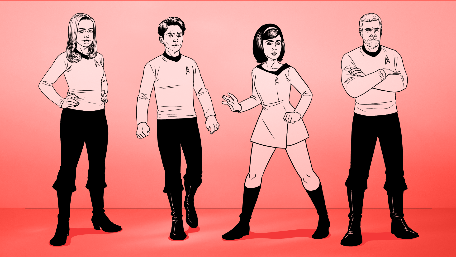 Composite of character designs from new IDW comic series STAR TREK: RED SHIRTS