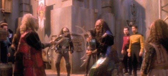 The Kot’baval Festival where two Klingons battle on Star Trek: The Next Generation