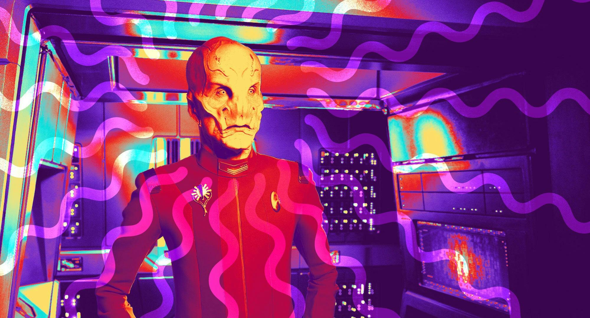 Illustrated banner featuring episodic still of Saru - Star Trek: Discovery
