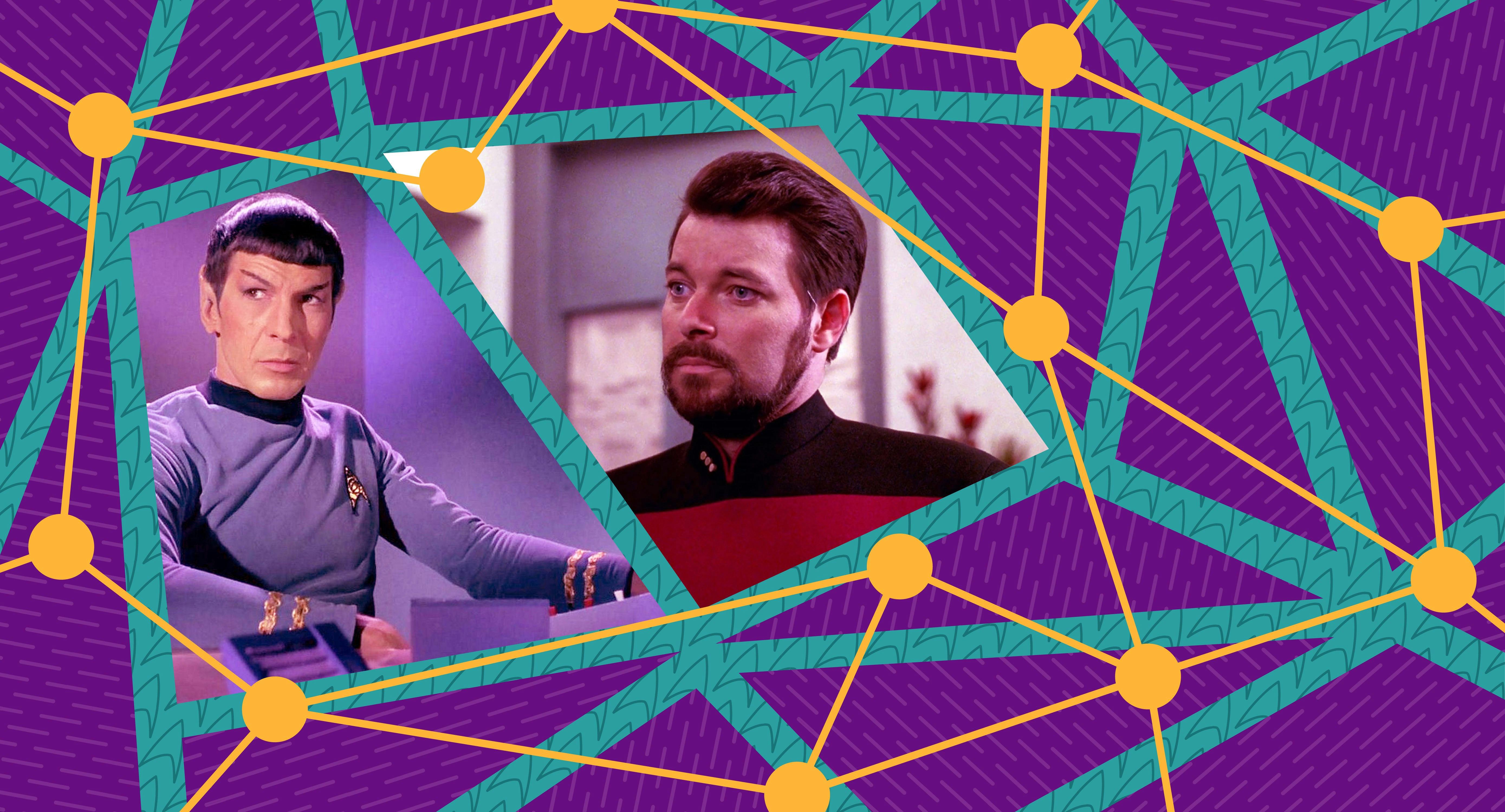 Illustrated banner featuring Spock and Will Riker