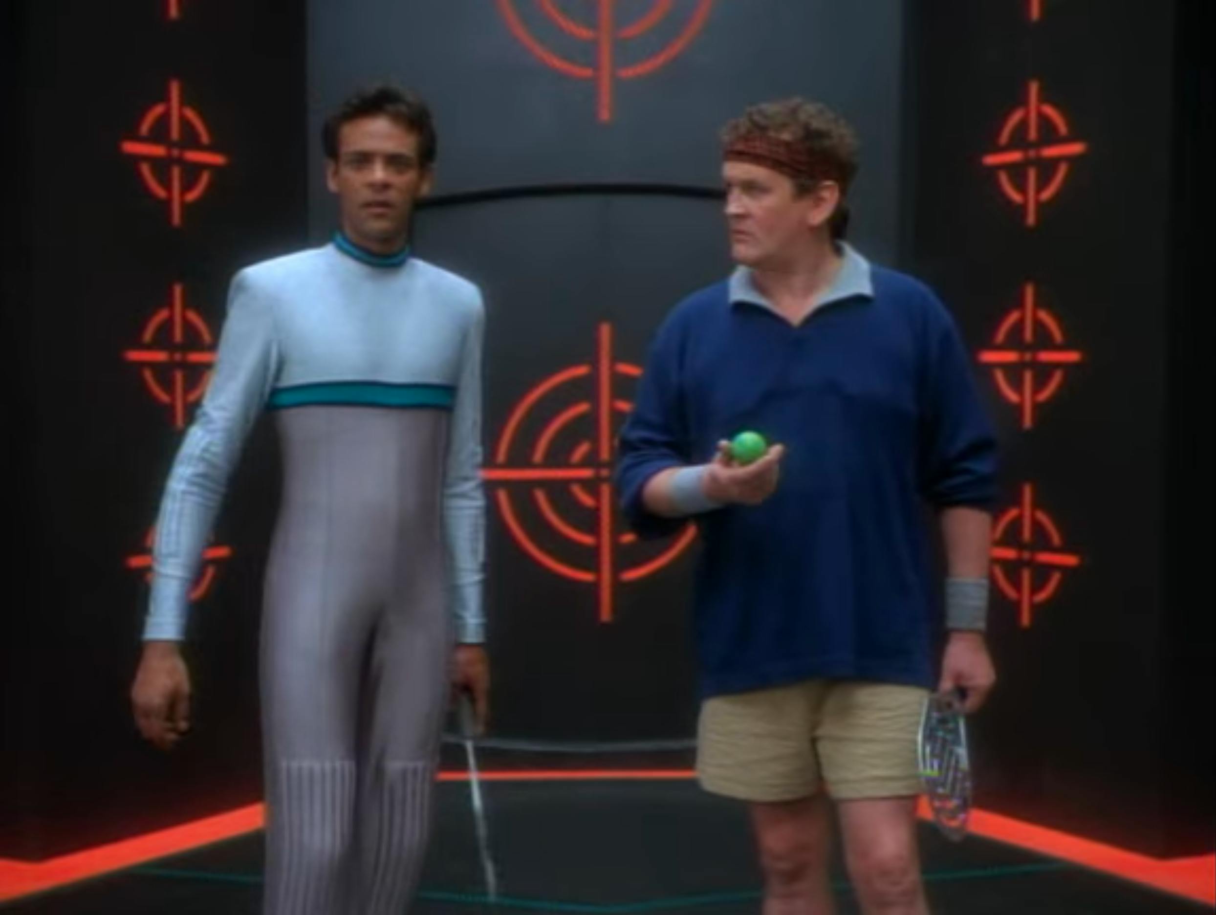 Bashir and O'Brien play a game of racquetball on Deep Space 9