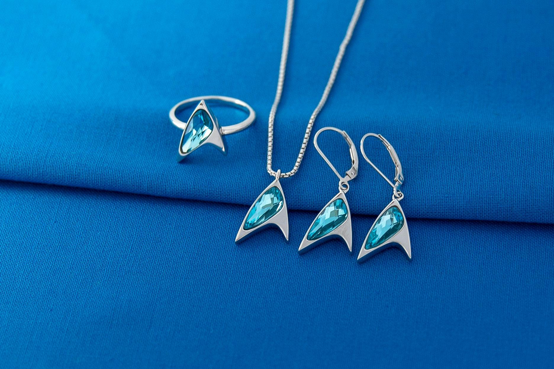 Star Trek X RockLove Crystal Delta Earring, Ring, and Pendant (Blue)