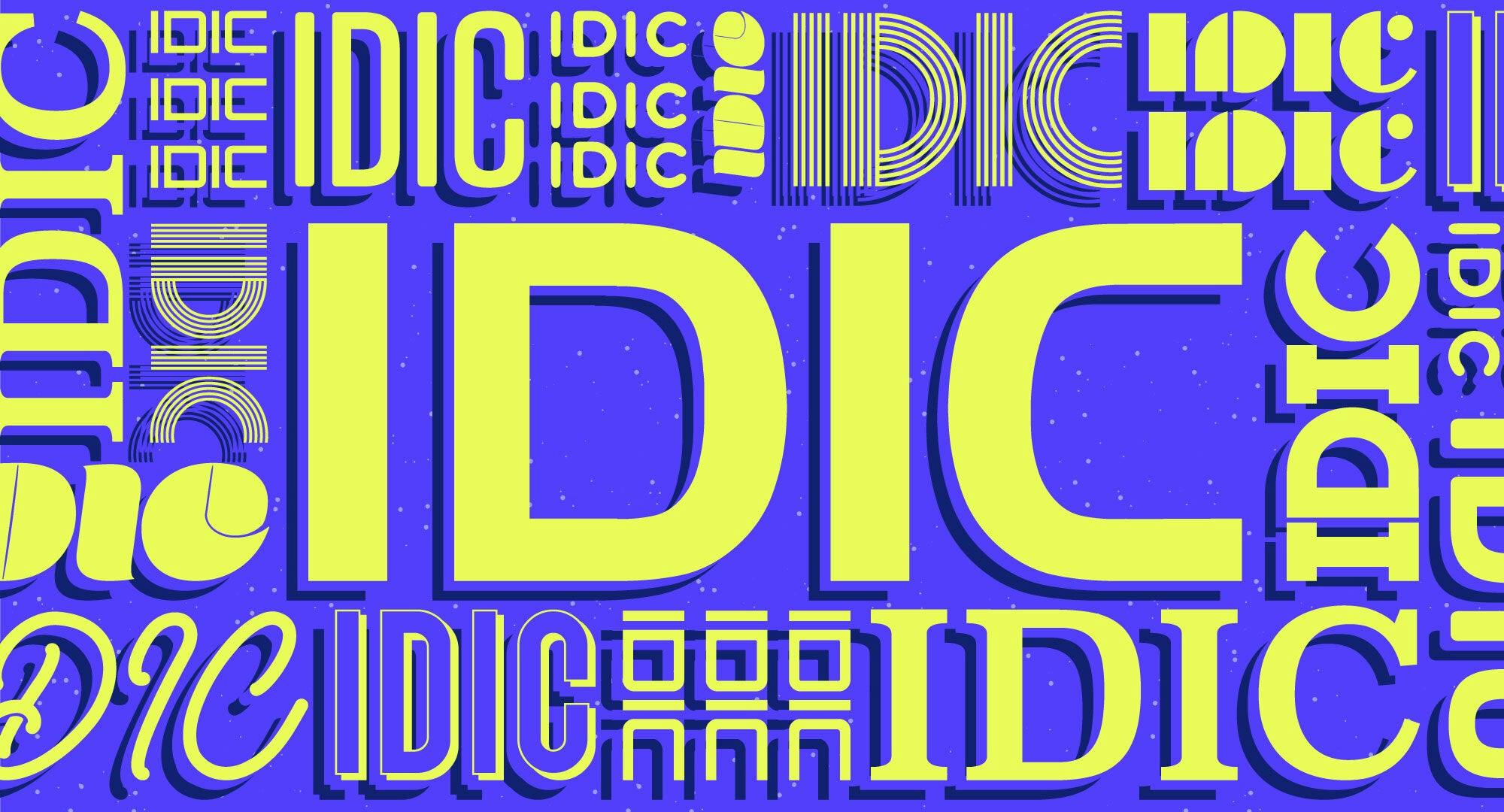 Illustrated banner with 'IDIC' displayed in different fonts