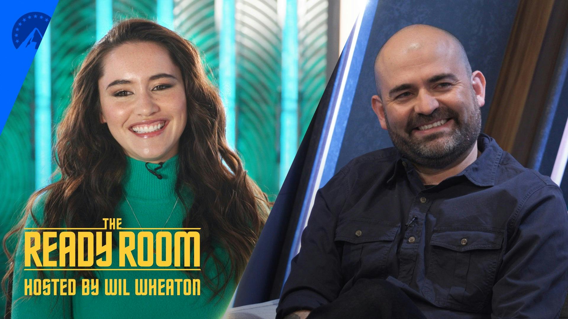 Christina Chong and Davy Perez smile at the camera. On the left, yellow letters read The Ready Room: Hosted by Wil Wheaton