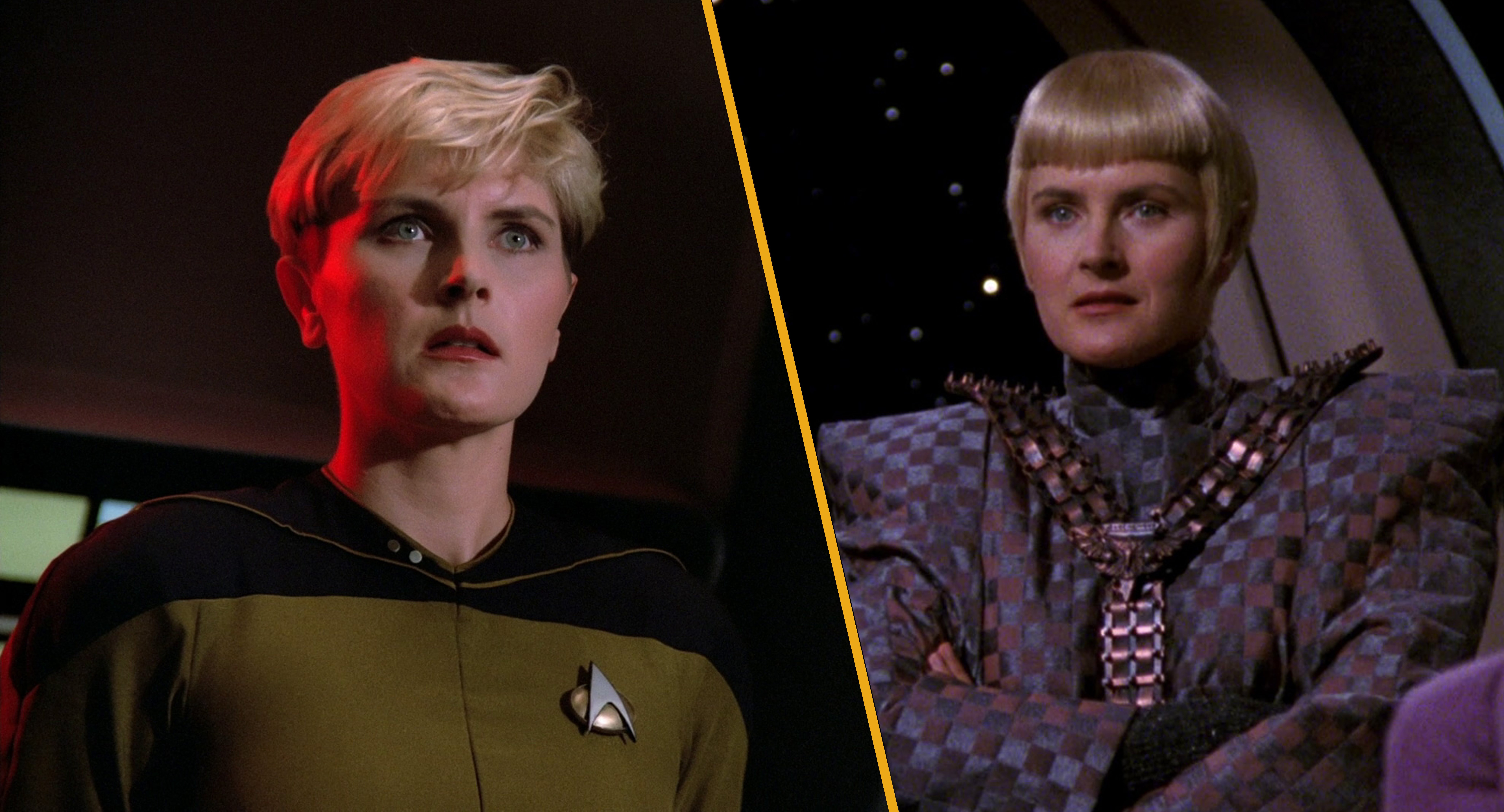 Side by Side of security chief Tasha Yar and operative Sela
