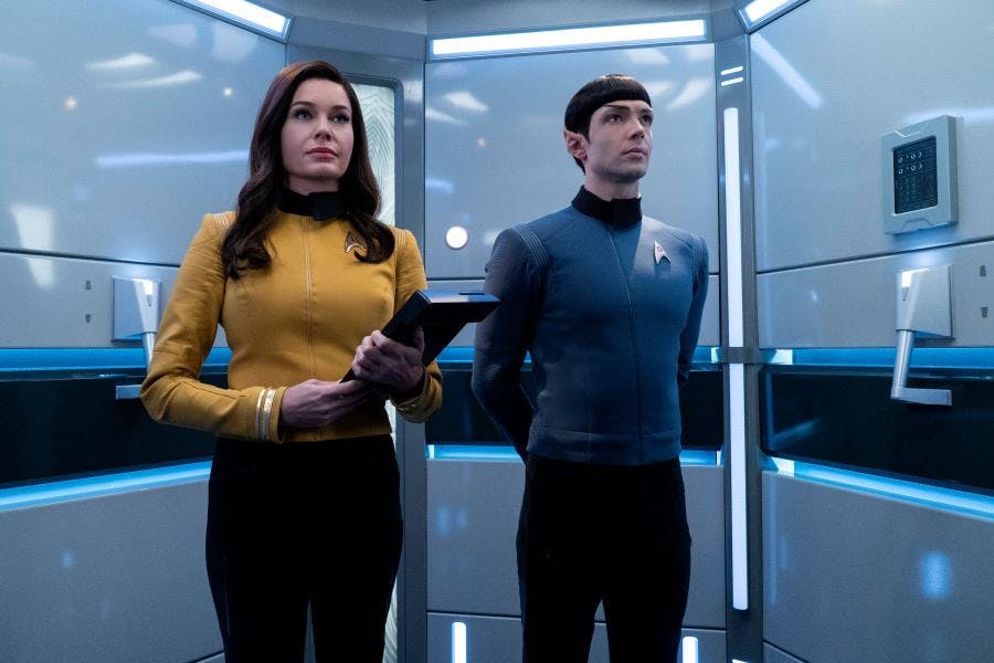 Rebecca Romijn as Number One and Ethan Peck as Spock star in season 3 of Star Trek: Discovery