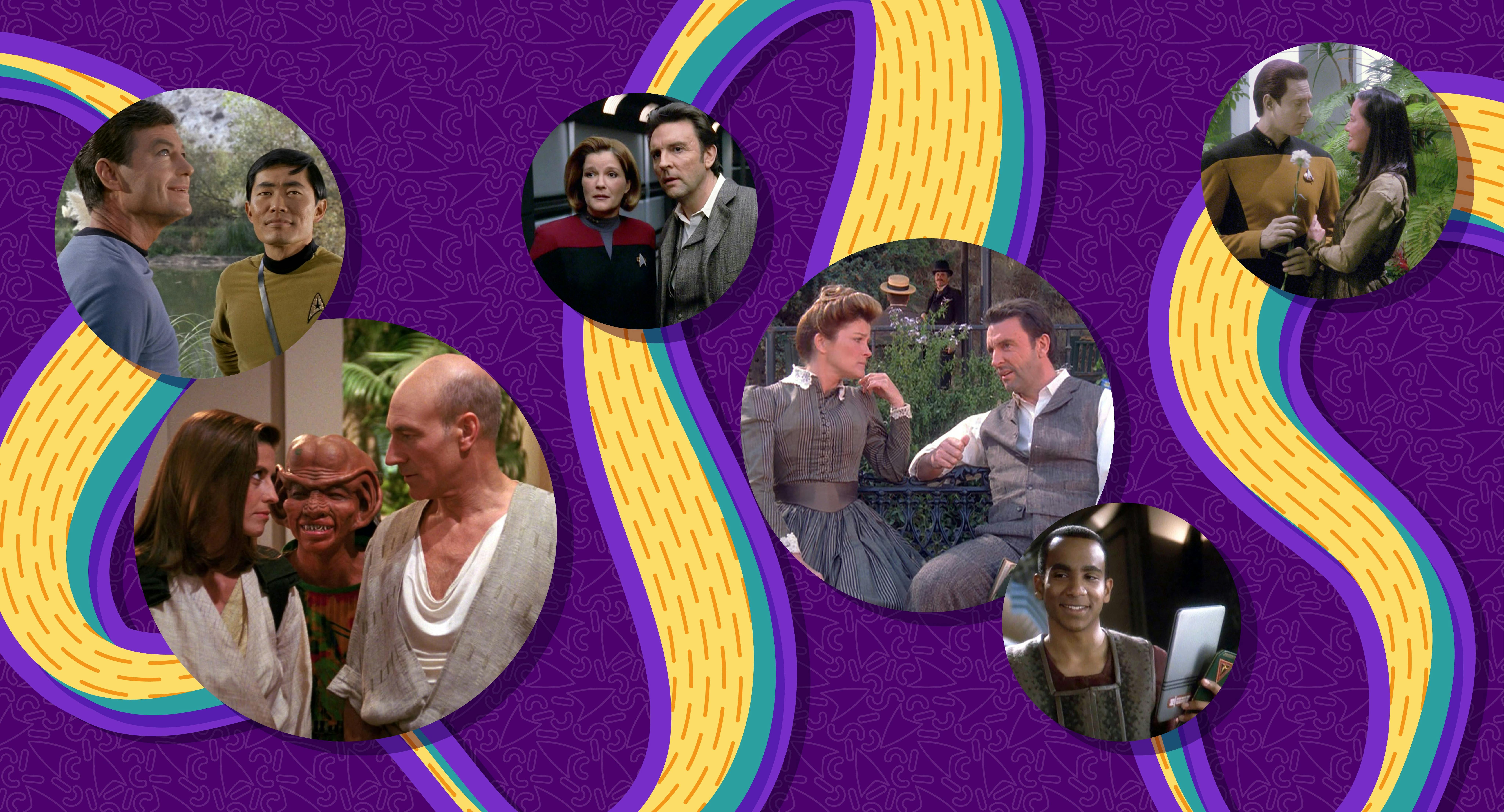 A collage of images from various Star Trek episodes against a purple backdrop.