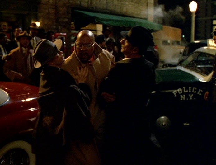 Benny Russell (Captain Sisko) is beaten and detained by white officers on Star Trek: Deep Space Nine