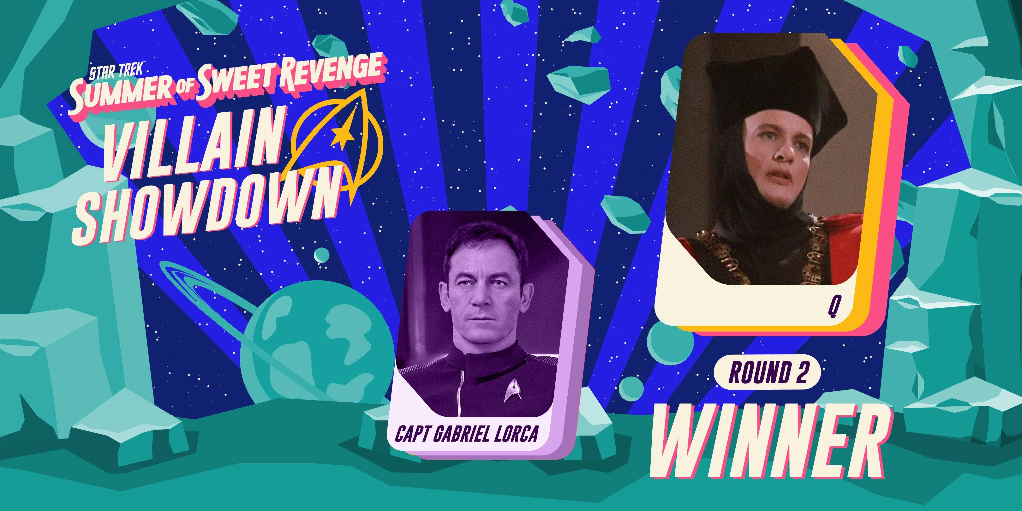Star Trek Villain Showdown - Q wins Week 2 over Lorca banner
