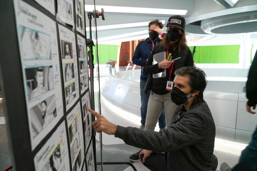 Behind-the-scenes of 'Ad Astra per Aspera' with episode director Valerie Weiss reviewing storyboards of the Star Trek: Strange New Worlds sequences