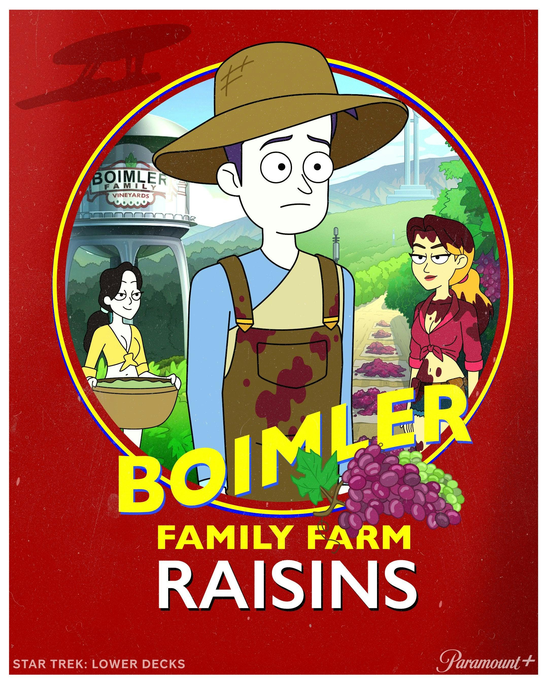 Illustrated ad for Boimler Family Farm Raisins