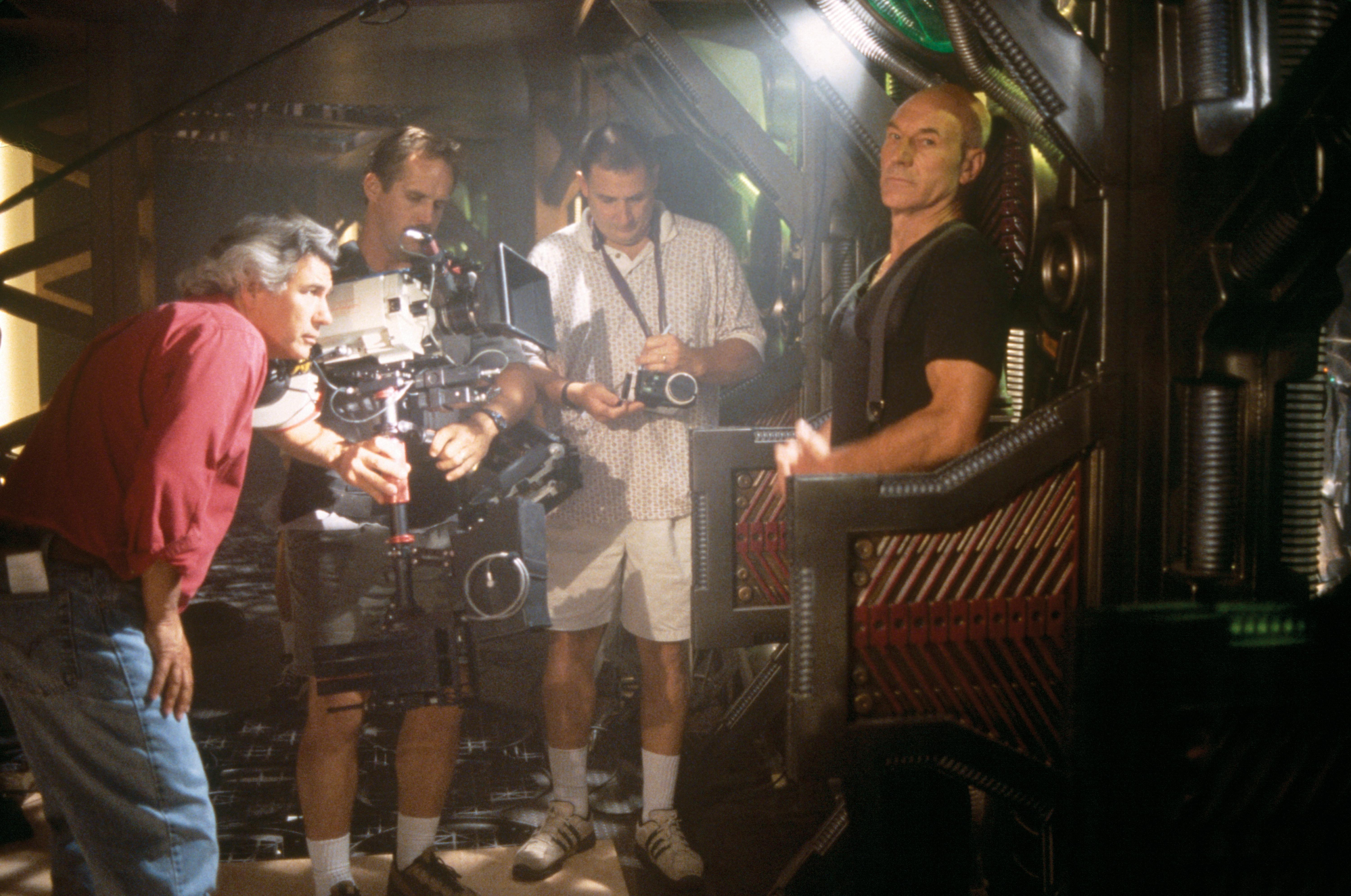 Filming Patrick Stewart in a Borg alcove on set of First Contact 