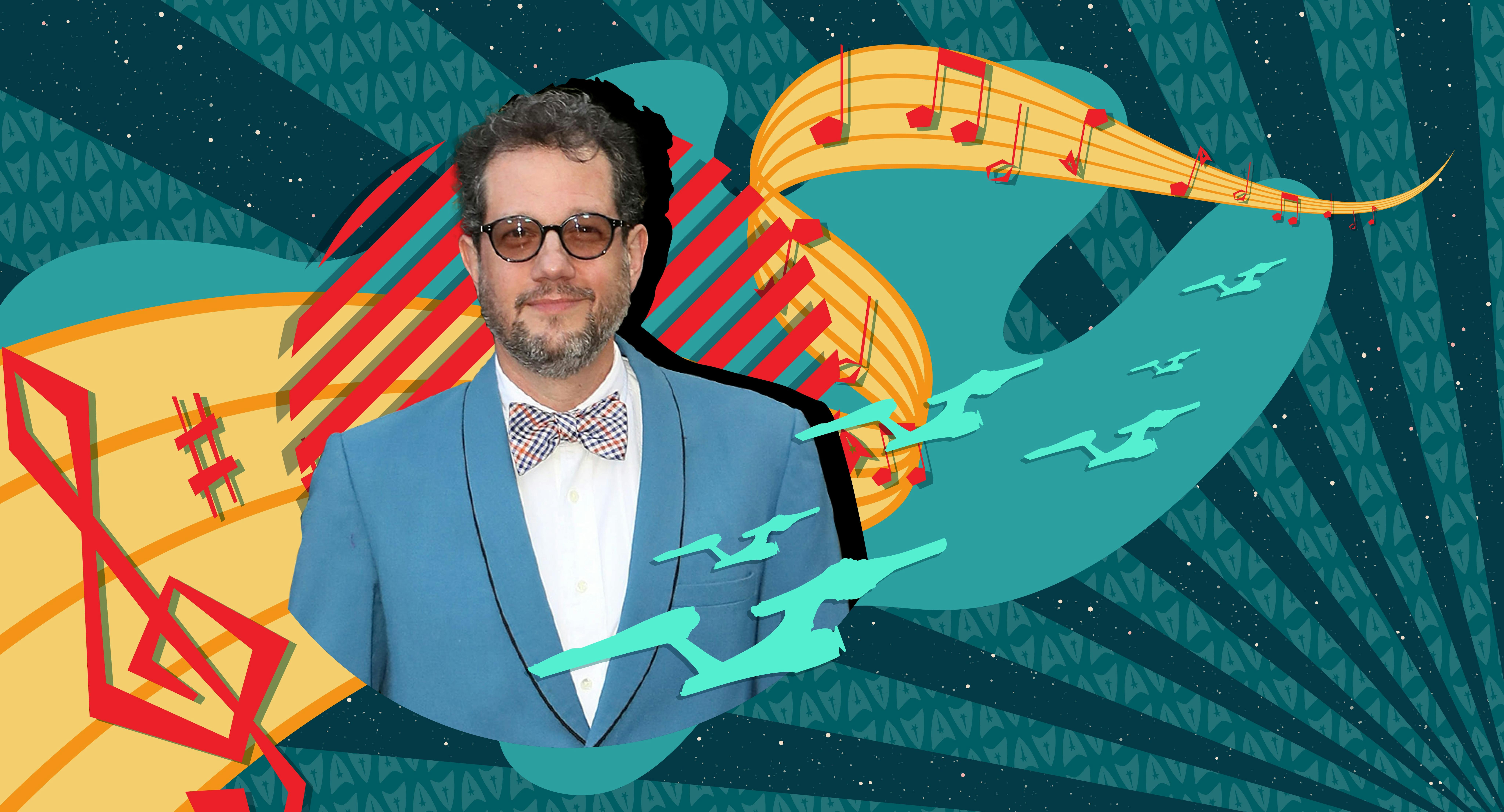 Illustrated banner with Michael Giacchino