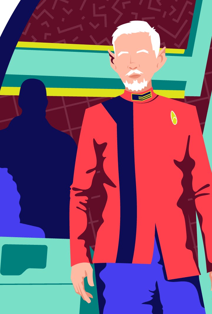 Graphic illustration of Rayner standing on the bridge of the U.S.S. Discovery in 'Lagrange Point'
