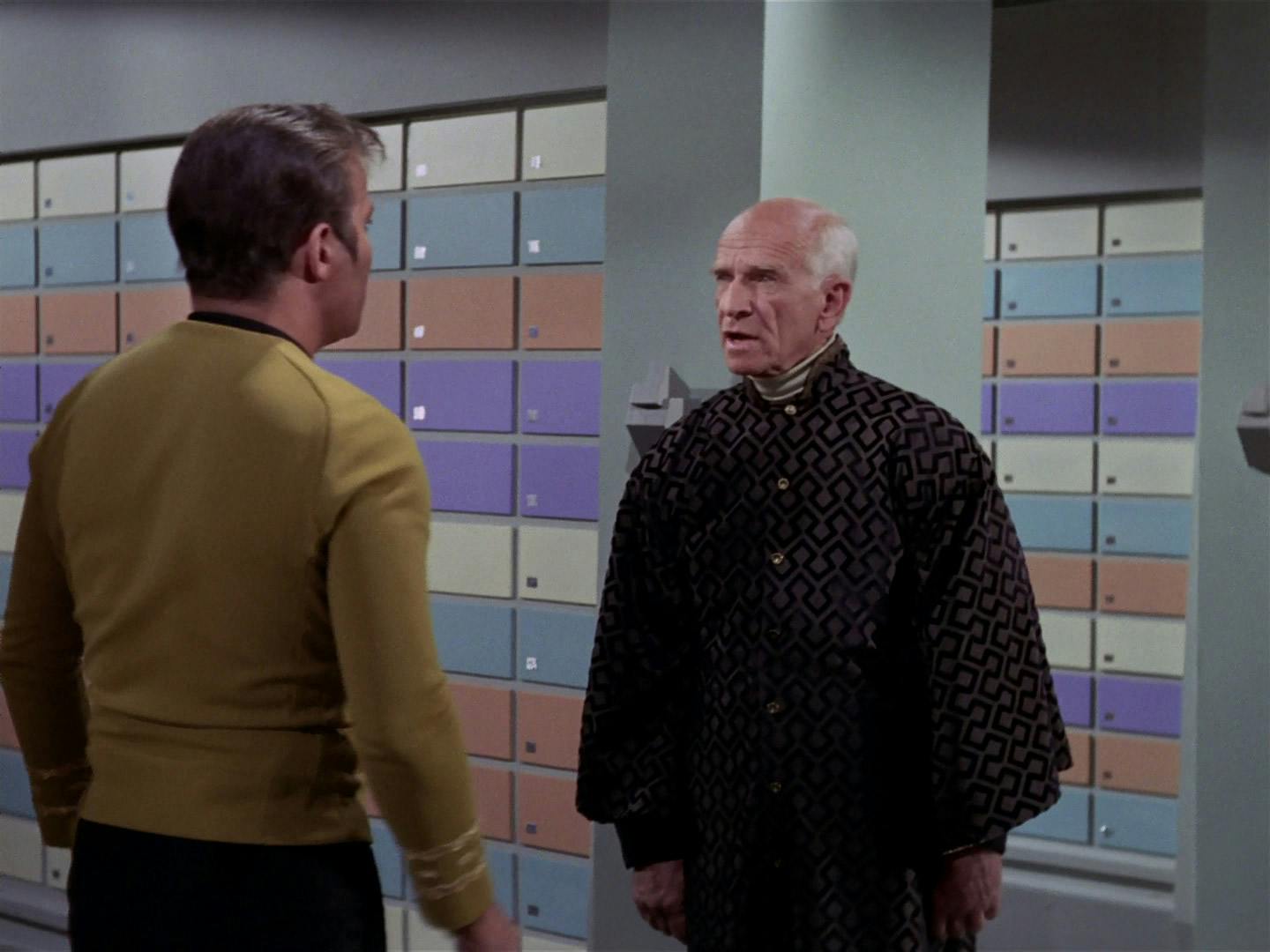The librarian Altoz faces Kirk directly at his library in Sarpeidon in 'All Our Yesterdays'