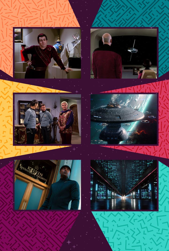 Collage of Star Trek's libraries and archives episodic stills