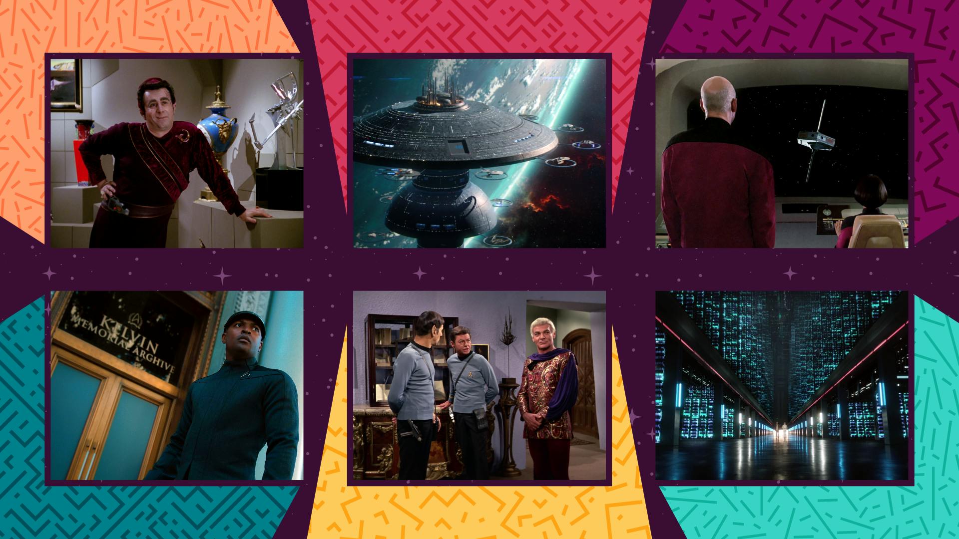 Collage of Star Trek's libraries and archives episodic stills