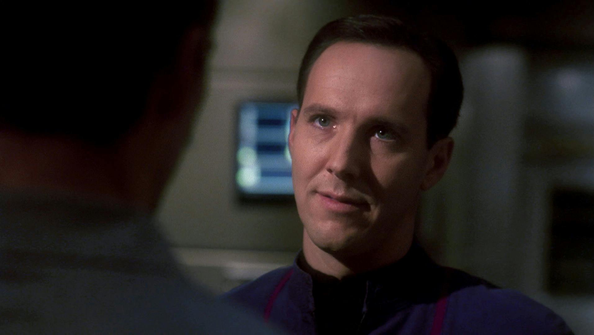 Close-up of Temporal Agent Daniels who approaches Archer with a mission in the galley in 'Carpenter Street'