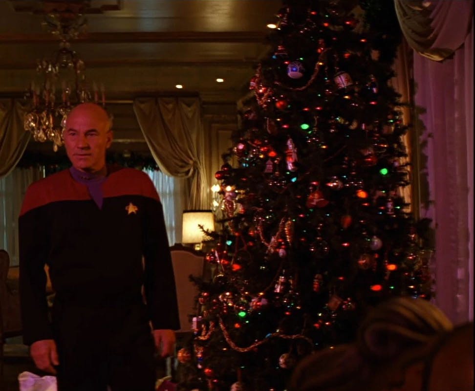 Captain Picard experiences a vision of Christmas as he enters the Nexus in Star Trek Generations