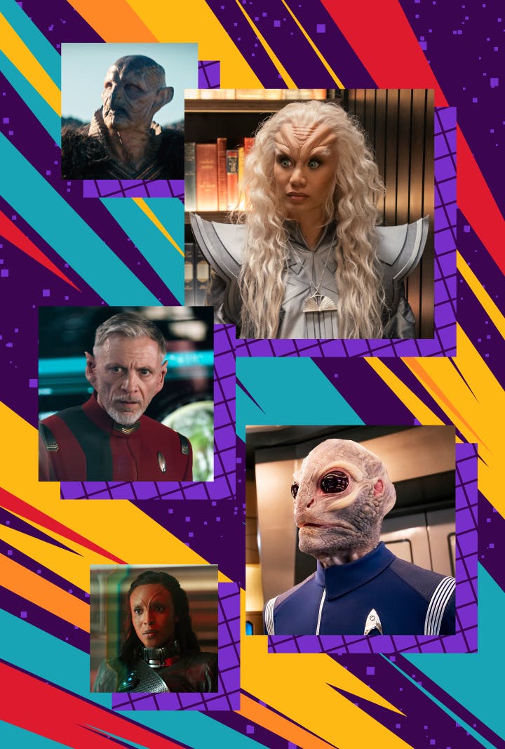 Collage of Hy'Rell, Linus, Rayner, and other species featured in Star Trek: Discovery