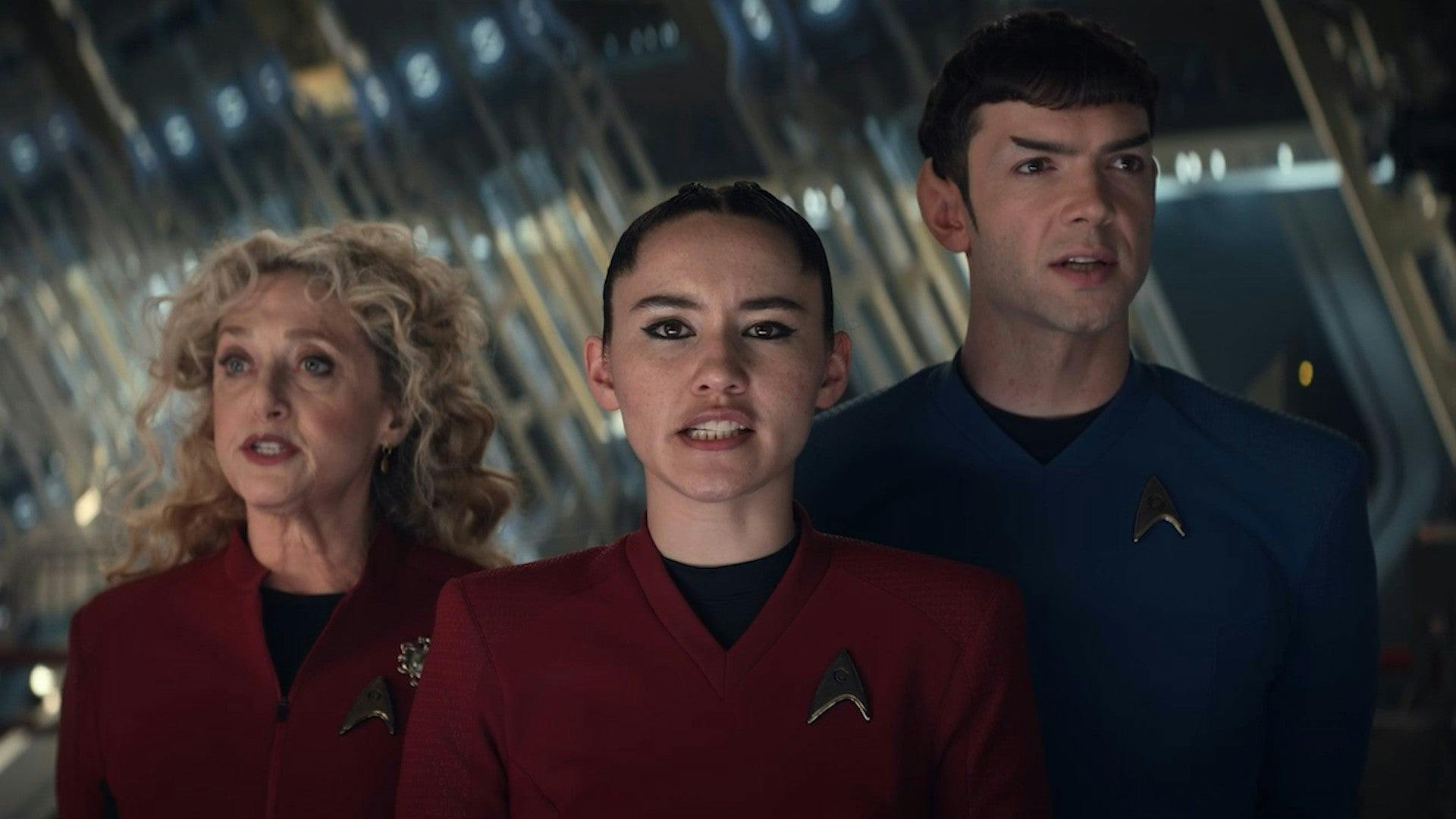 In Engineering, Pelia, La'An, and Spock break out in song in 'Subspace Rhapsody'