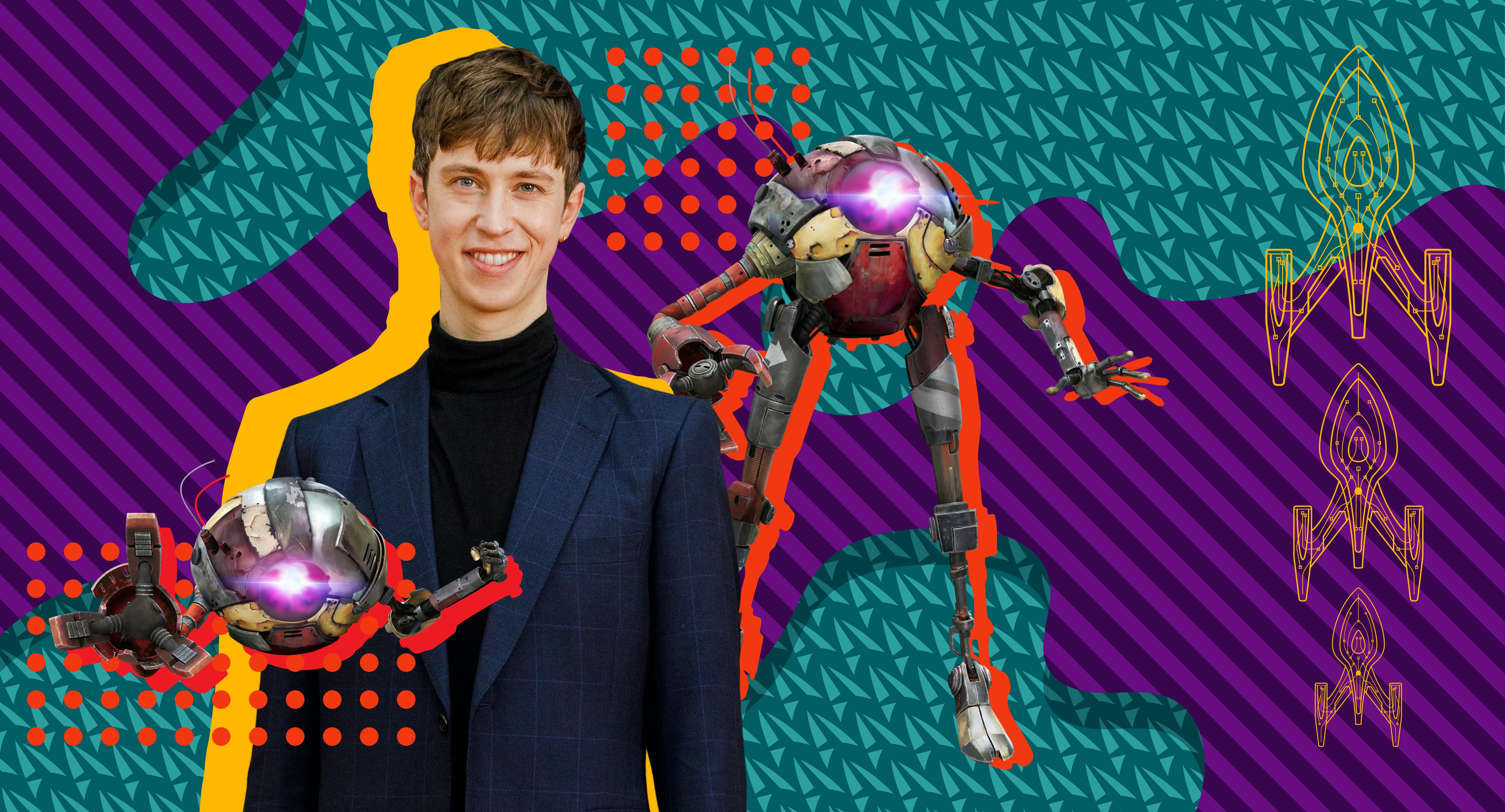 Illustrated banner of Angus Imrie and his Star Trek: Prodigy character, the Medusan Zero