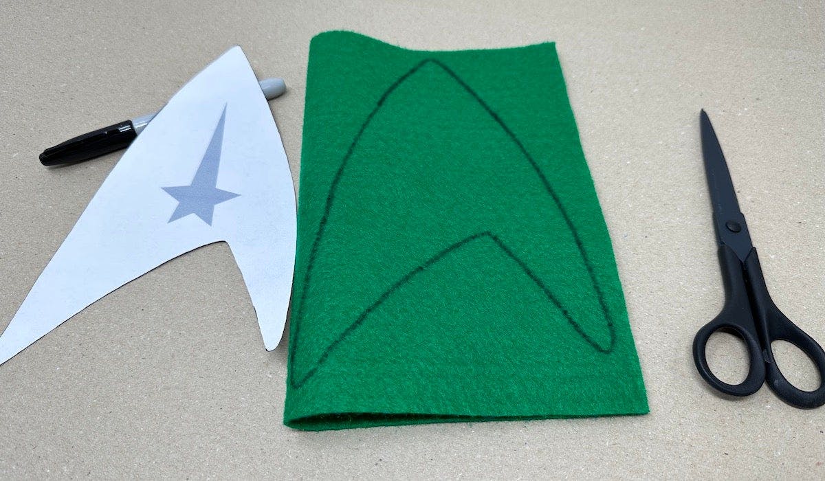 Starfleet Insignia Holiday Craft by Kelly Knox - Trace template onto green felt sheet