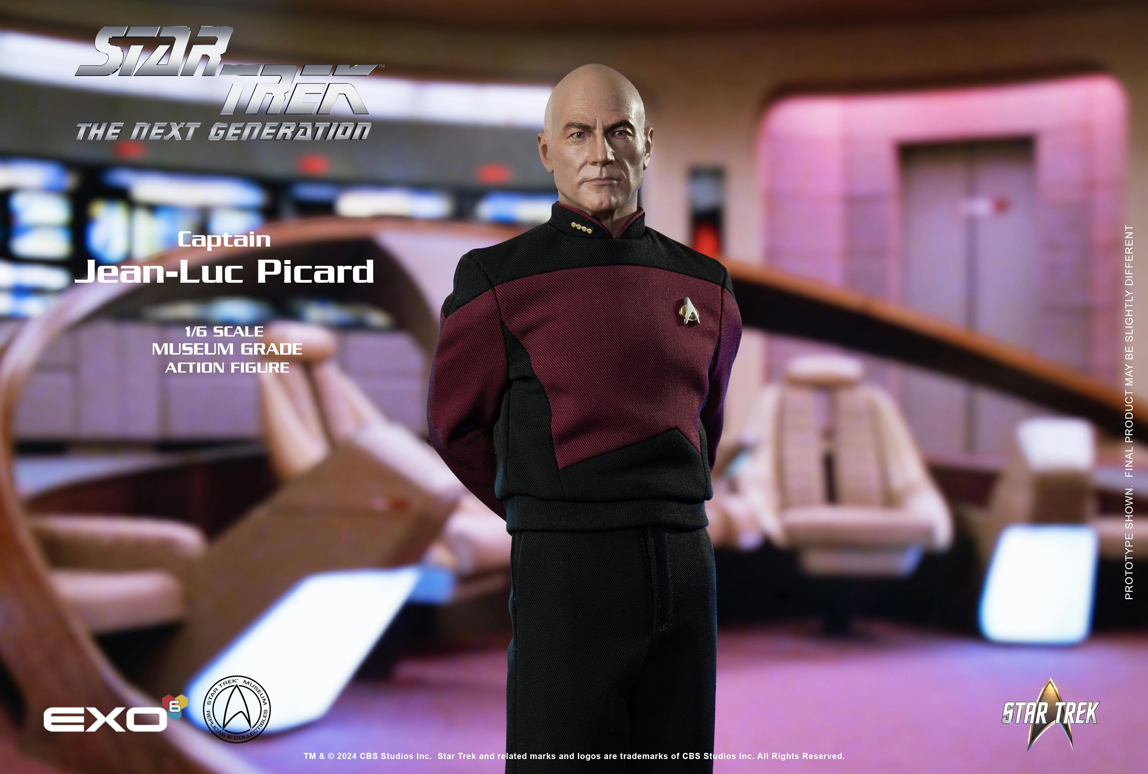 Star Trek: The Next Generation Captain Jean-Luc Picard 1:6 Museum Grade Action Figure situated on the Bridge of the Enterprise-D