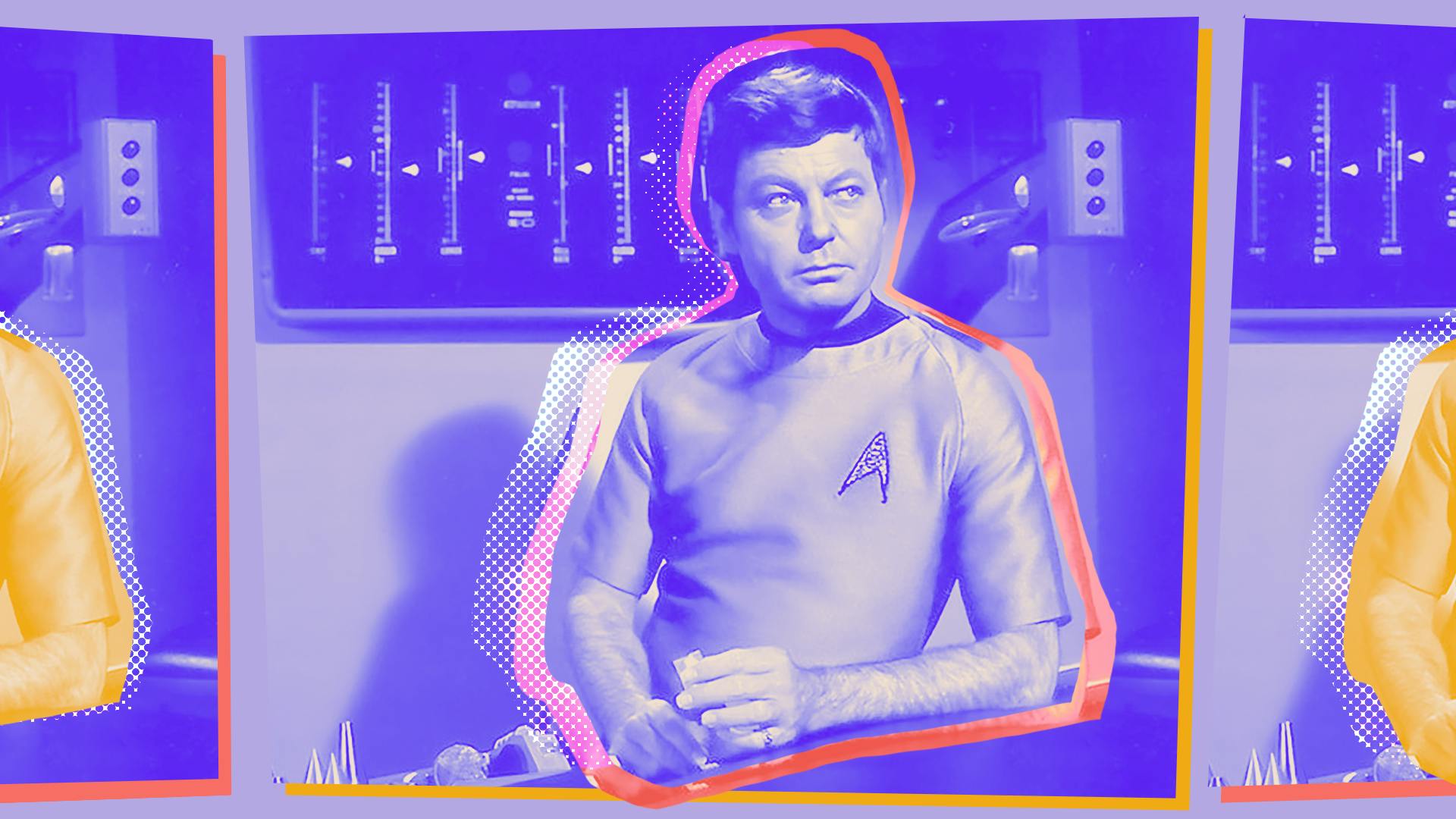 Stylized and filtered episodic still of McCoy seated in Sickbay as he looks towards his left