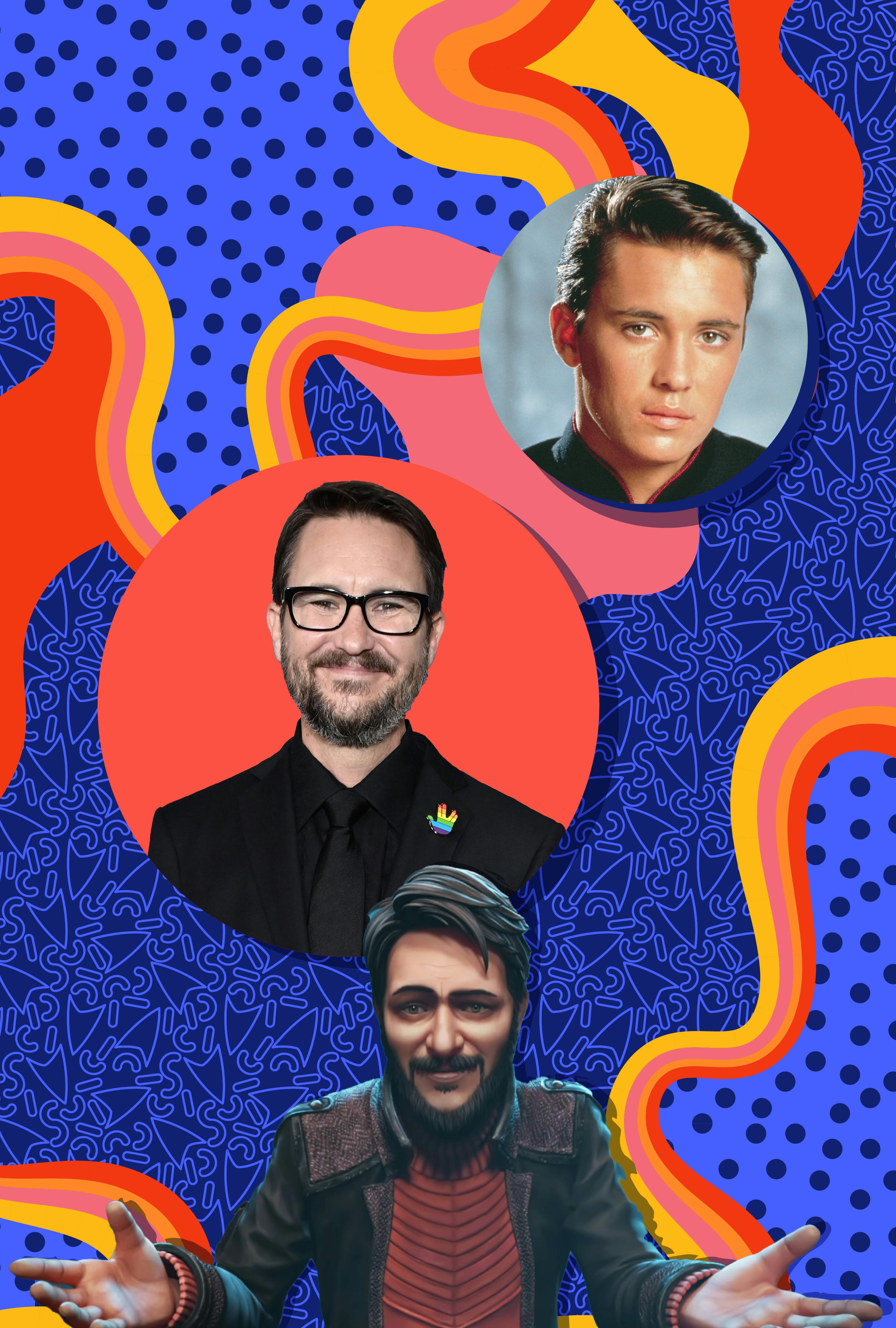 Graphic illustrated collage featuring Wil Wheaton and promo images of Wesley Crusher from Star Trek: The Next Generation and Star Trek: Prodigy