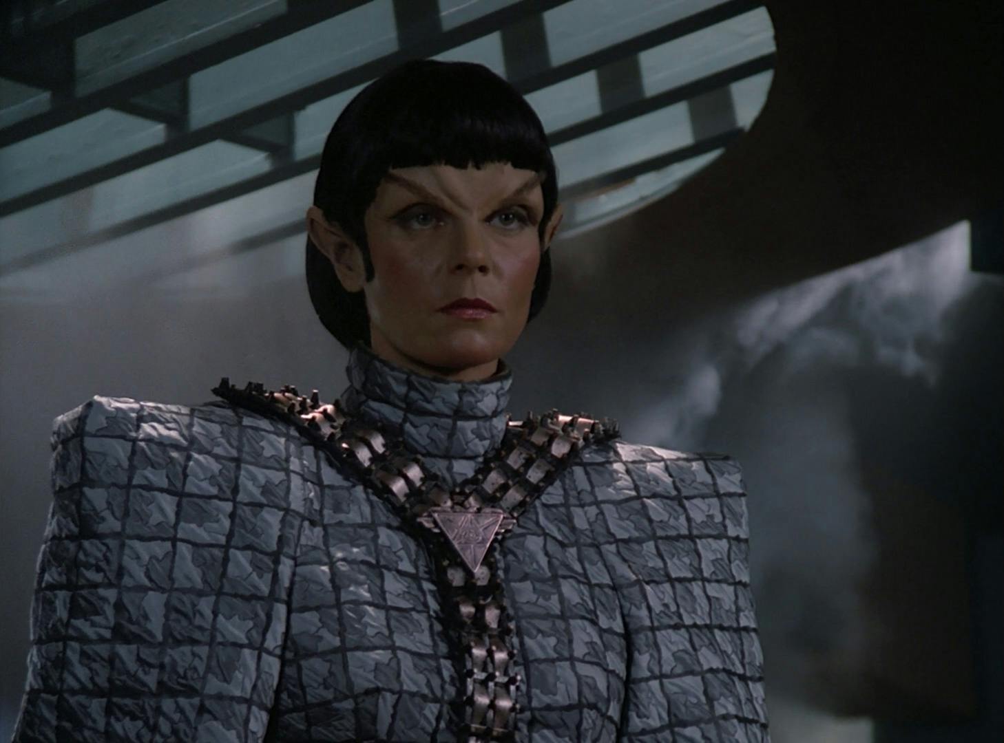 Close-up of Subcommander Taris aboard the Romulan warbird Haakona in 'Contagion'